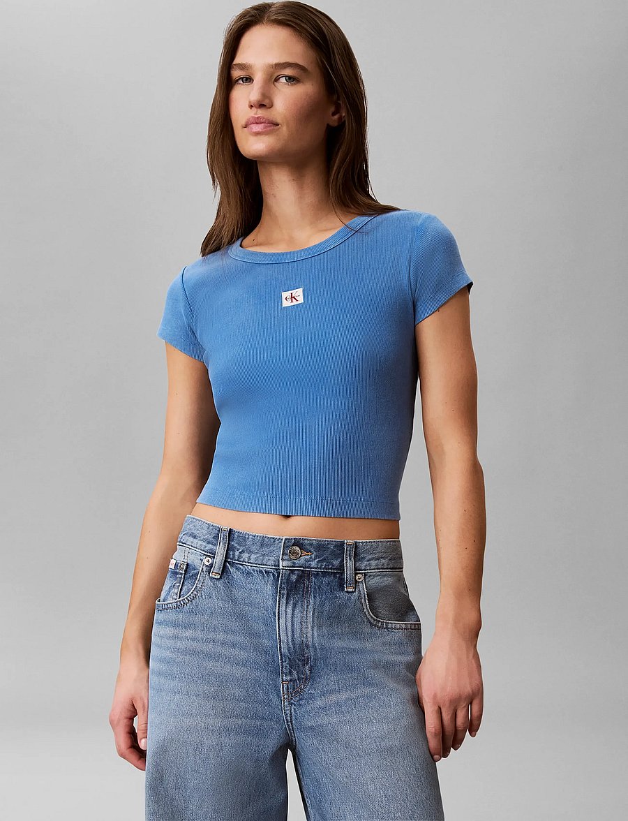 Calvin Klein Jeans - SS WOVEN LABEL CREWNCK TEE - WAS - t-shirts - winter blue - 3