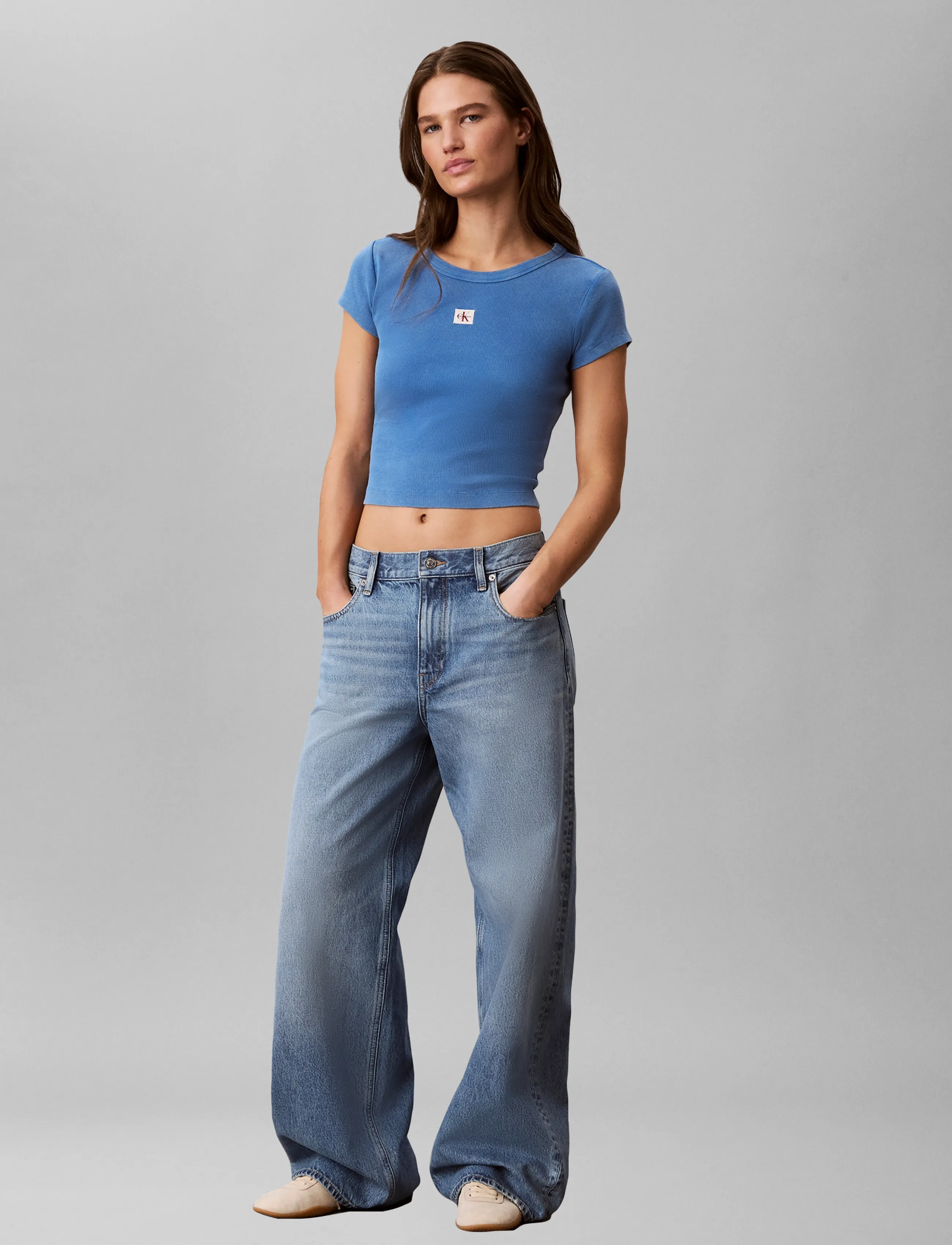 Calvin Klein Jeans - SS WOVEN LABEL CREWNCK TEE - WAS - t-shirts - winter blue - 5