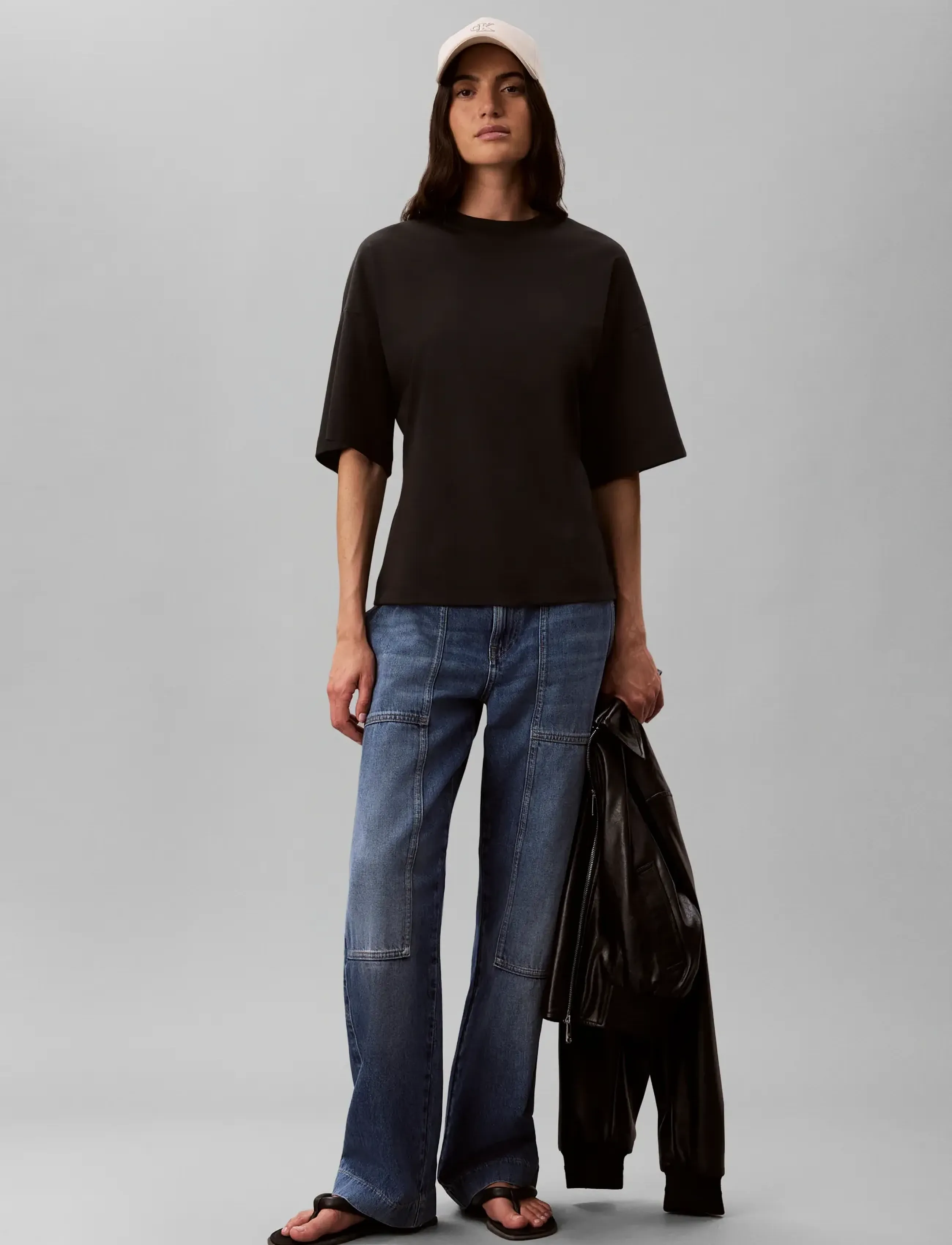 Calvin Klein Jeans - SS DBL MERCERIZED CINCH BACK TEE - black - 0
