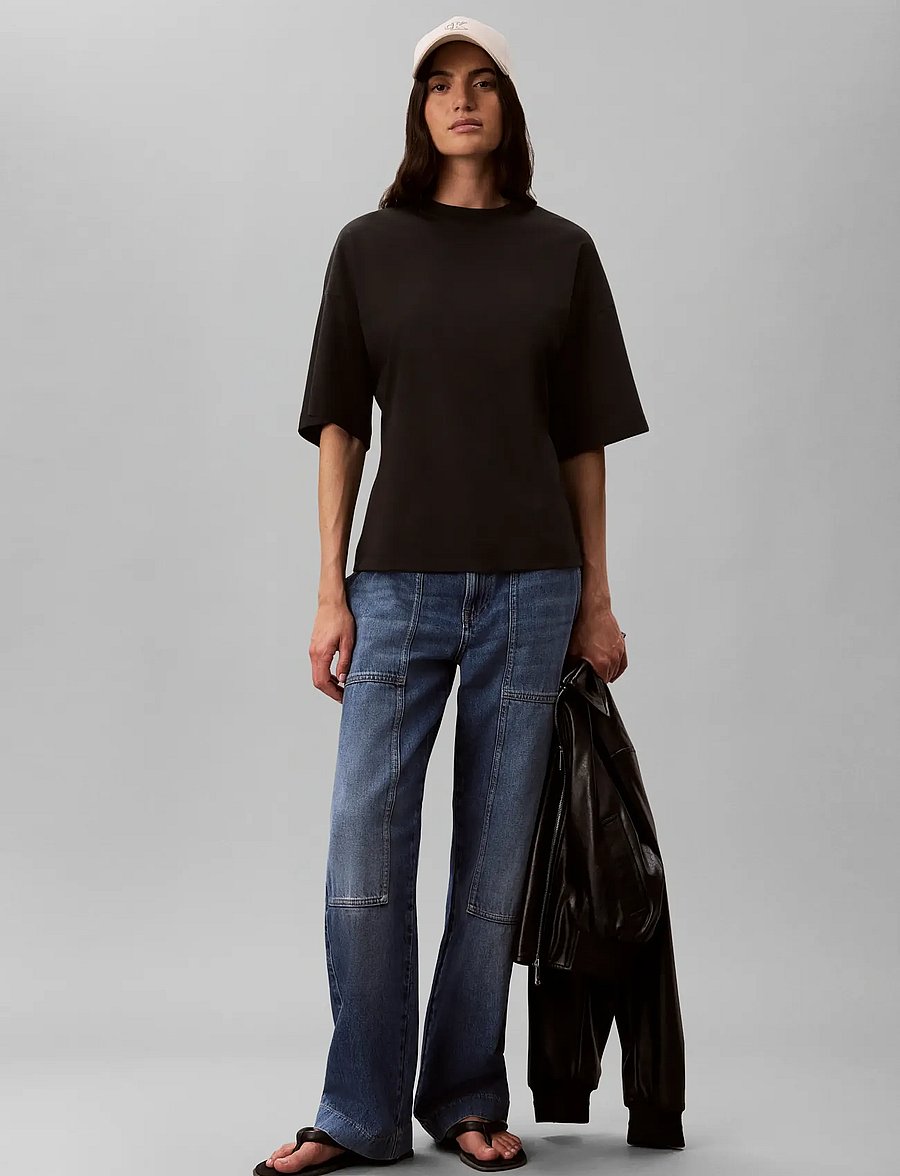 Calvin Klein Jeans - SS DBL MERCERIZED CINCH BACK TEE - black - 0