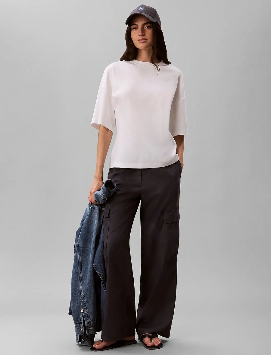 Calvin Klein Jeans - SS DBL MERCERIZED CINCH BACK TEE - t-shirts - bright white - 0