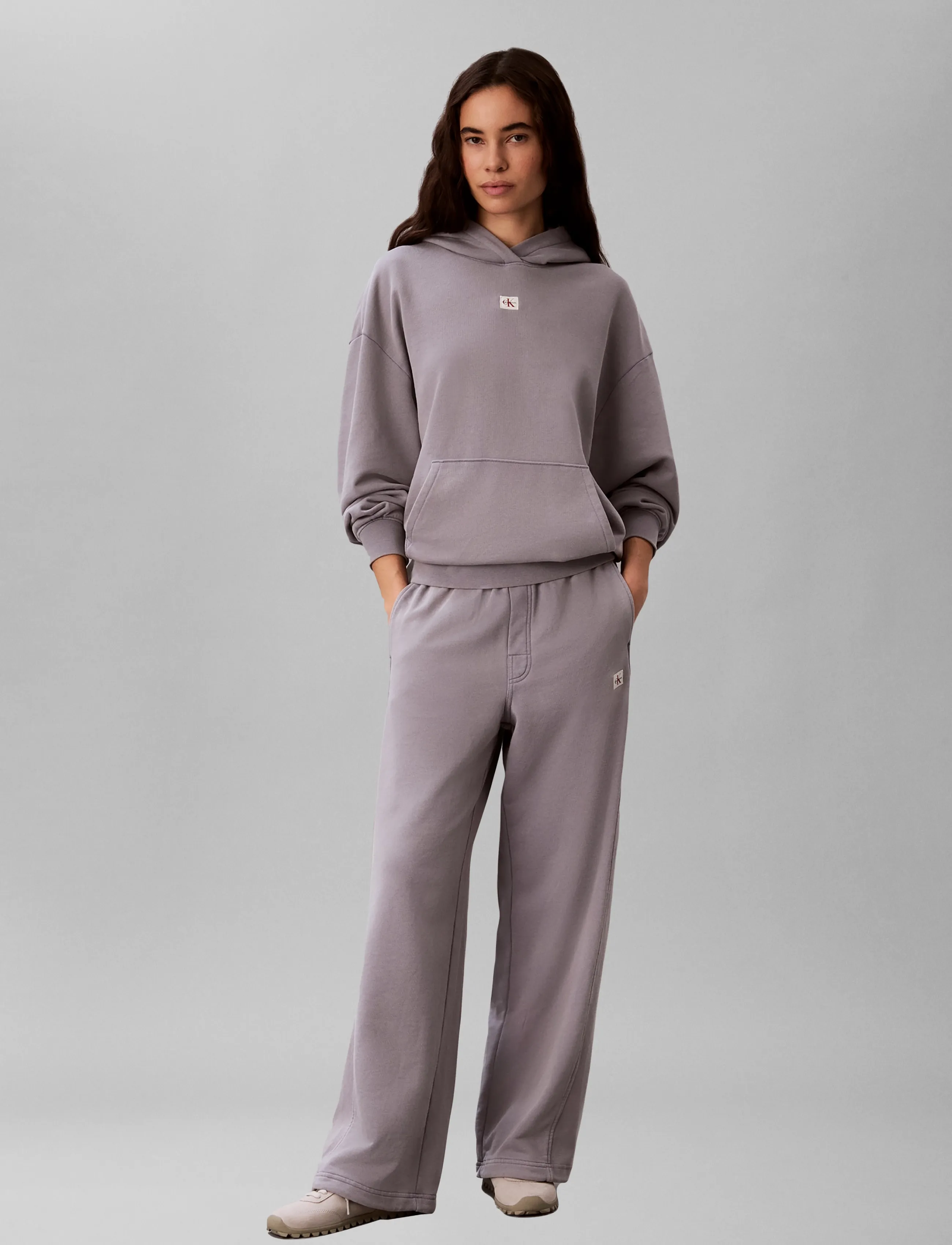 Calvin Klein Jeans Ls Woven Label Terry Po Hoodie -, S, Sweatshirts & Hoodies, Grau - Frauen