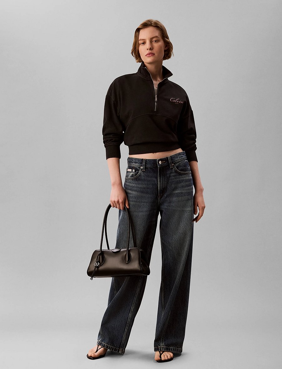 Calvin Klein Jeans - LS FRENCH TERRY INDIGO WASH QZ - hverdags stil - black - 0