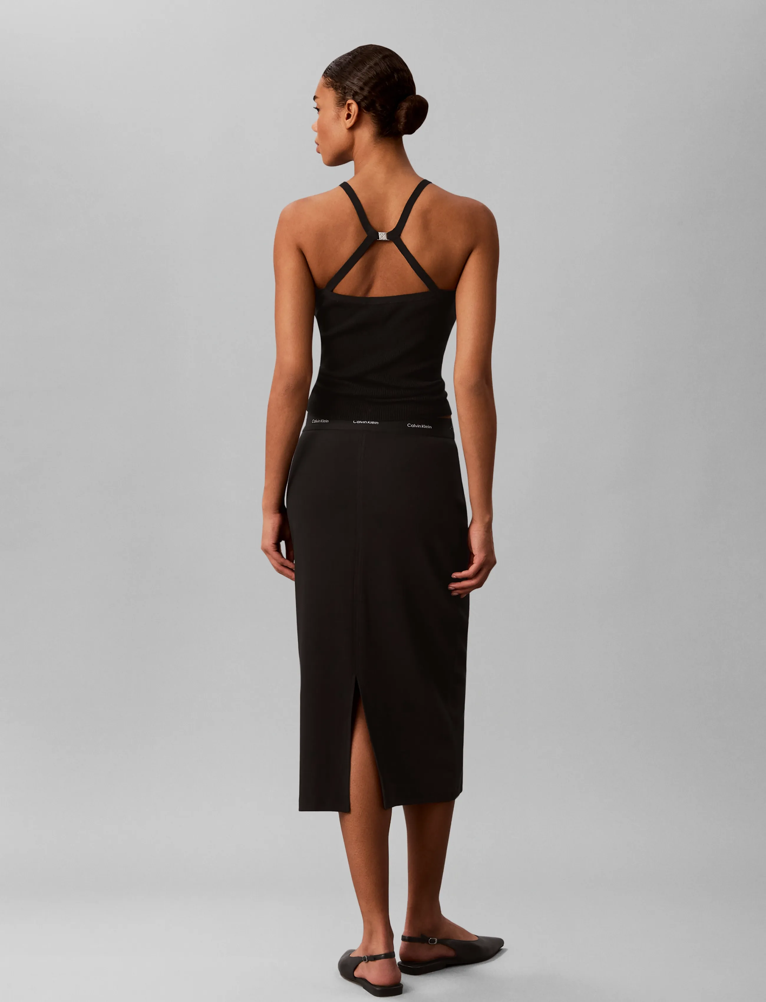 Calvin Klein Jeans - 2X2 BABY RIB LOGO MIDI SKIRT - midi nederdele - black - 2