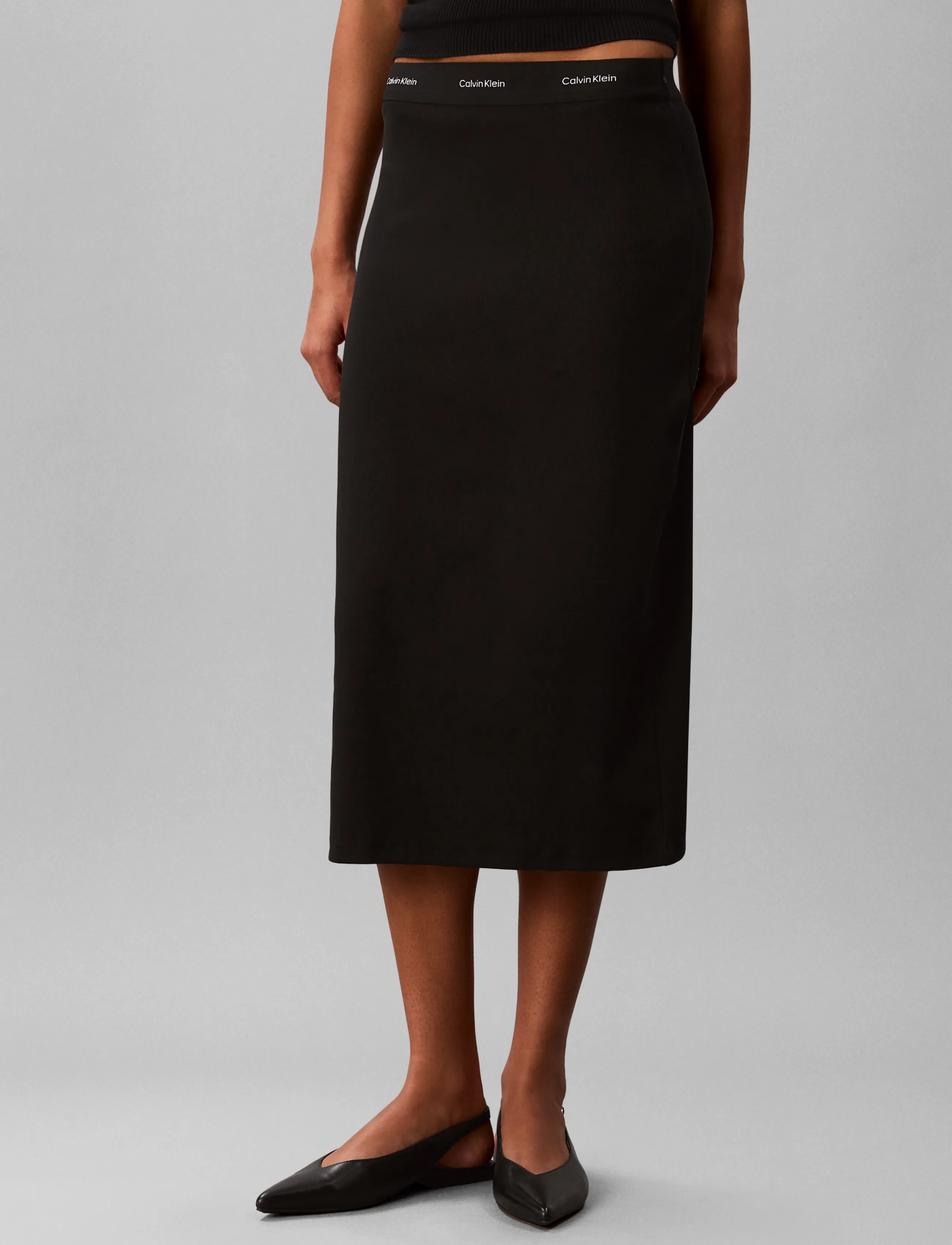 Calvin Klein Jeans - 2X2 BABY RIB LOGO MIDI SKIRT - midi nederdele - black - 3