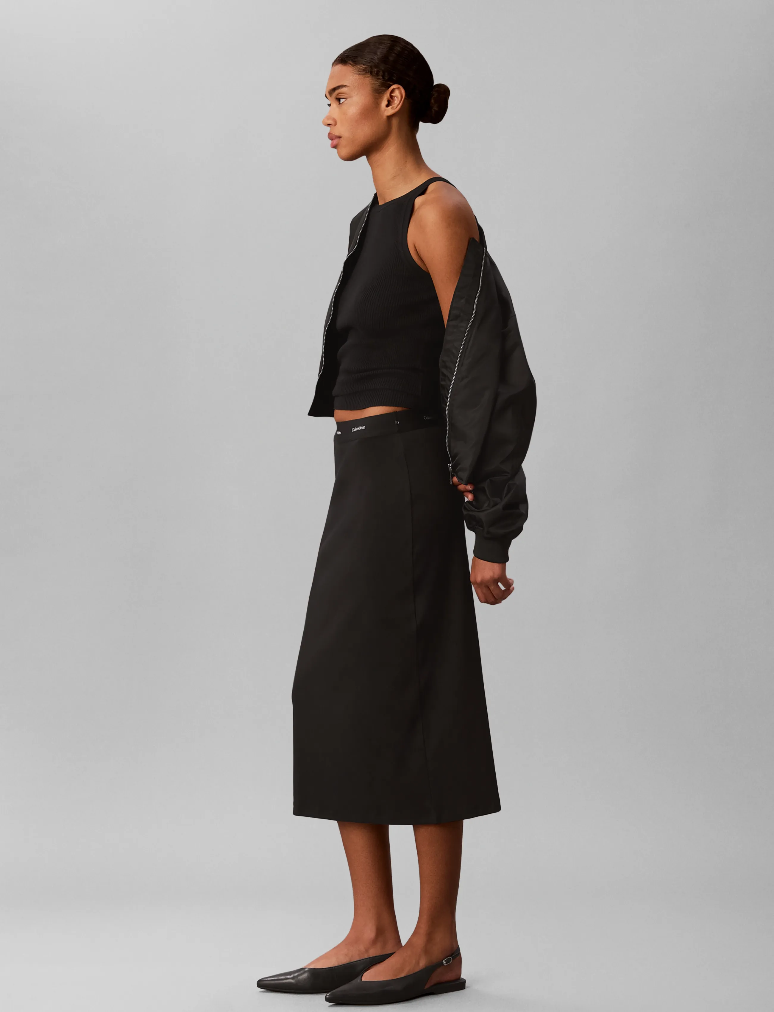 Calvin Klein Jeans - 2X2 BABY RIB LOGO MIDI SKIRT - midi nederdele - black - 5