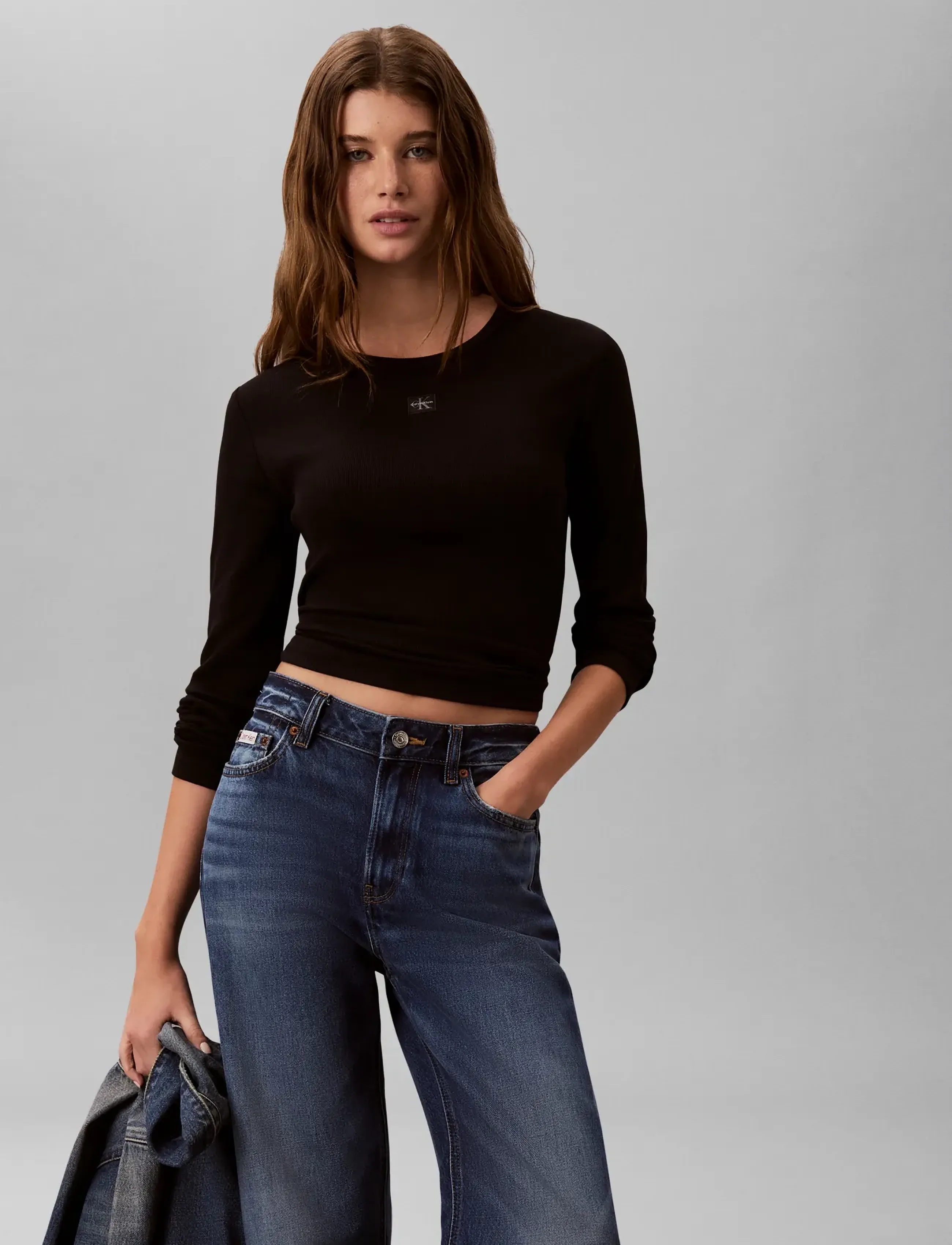 Calvin Klein Jeans - LS WOVEN LABEL SENSUAL DETAIL TO - long-sleeved tops - black - 3