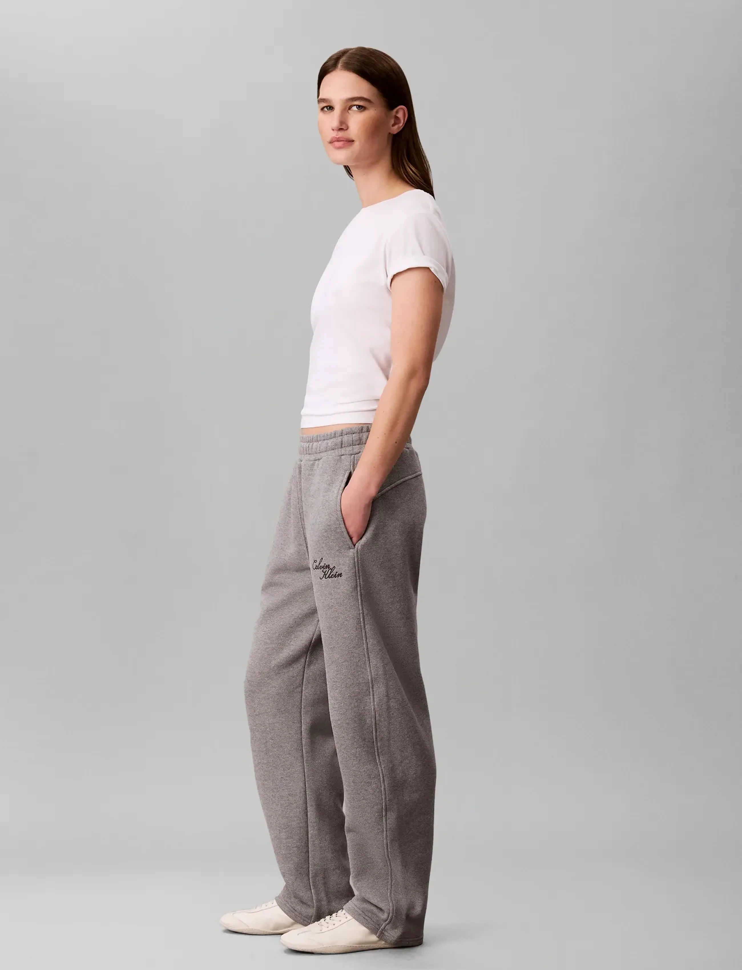 Calvin Klein Jeans - TEXTURED FLEECE WIDE LEG PANT - medium grey heather - 5