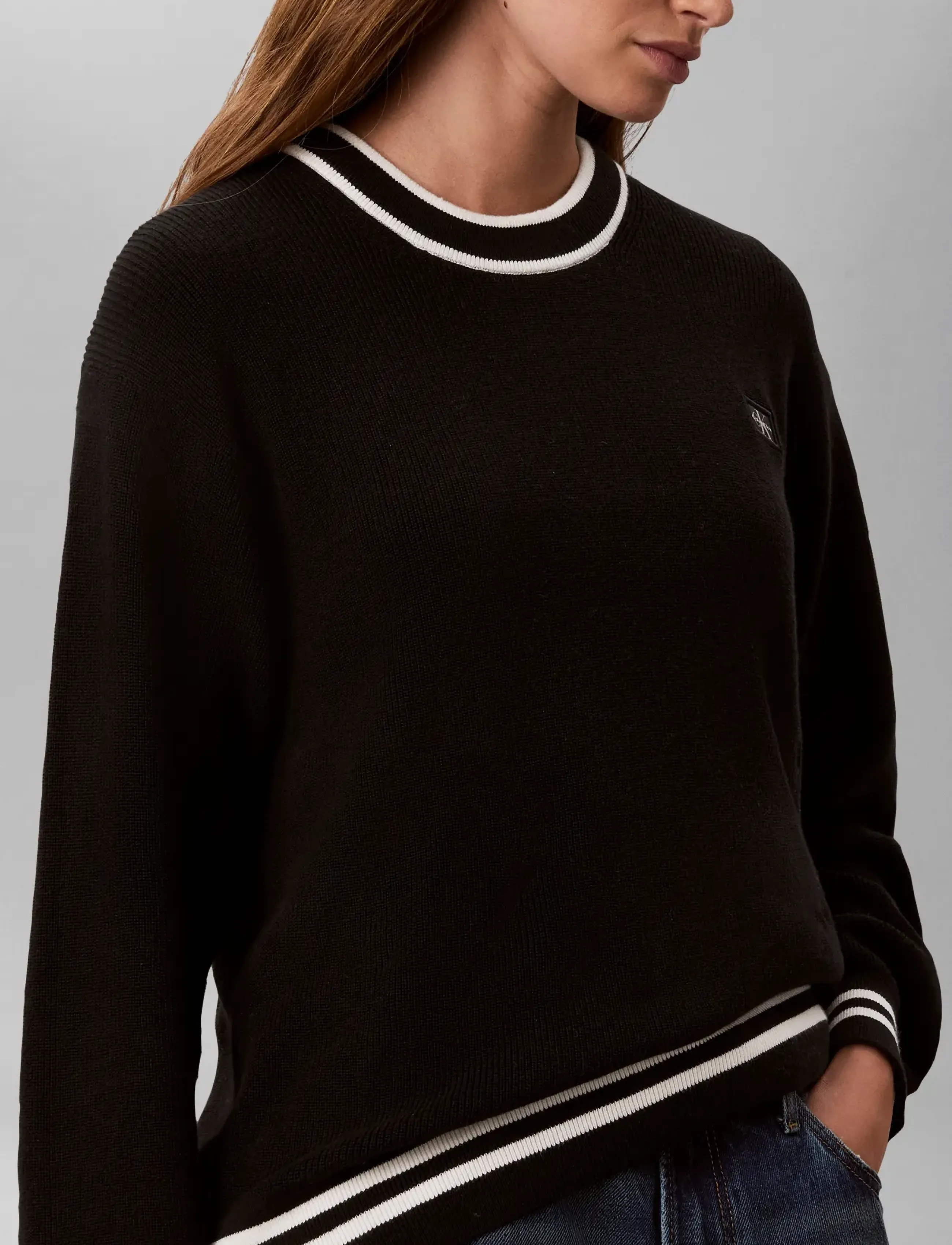 Calvin Klein Jeans - WOVEN LABEL CREWNECK SWEATER - pullover - black - 5