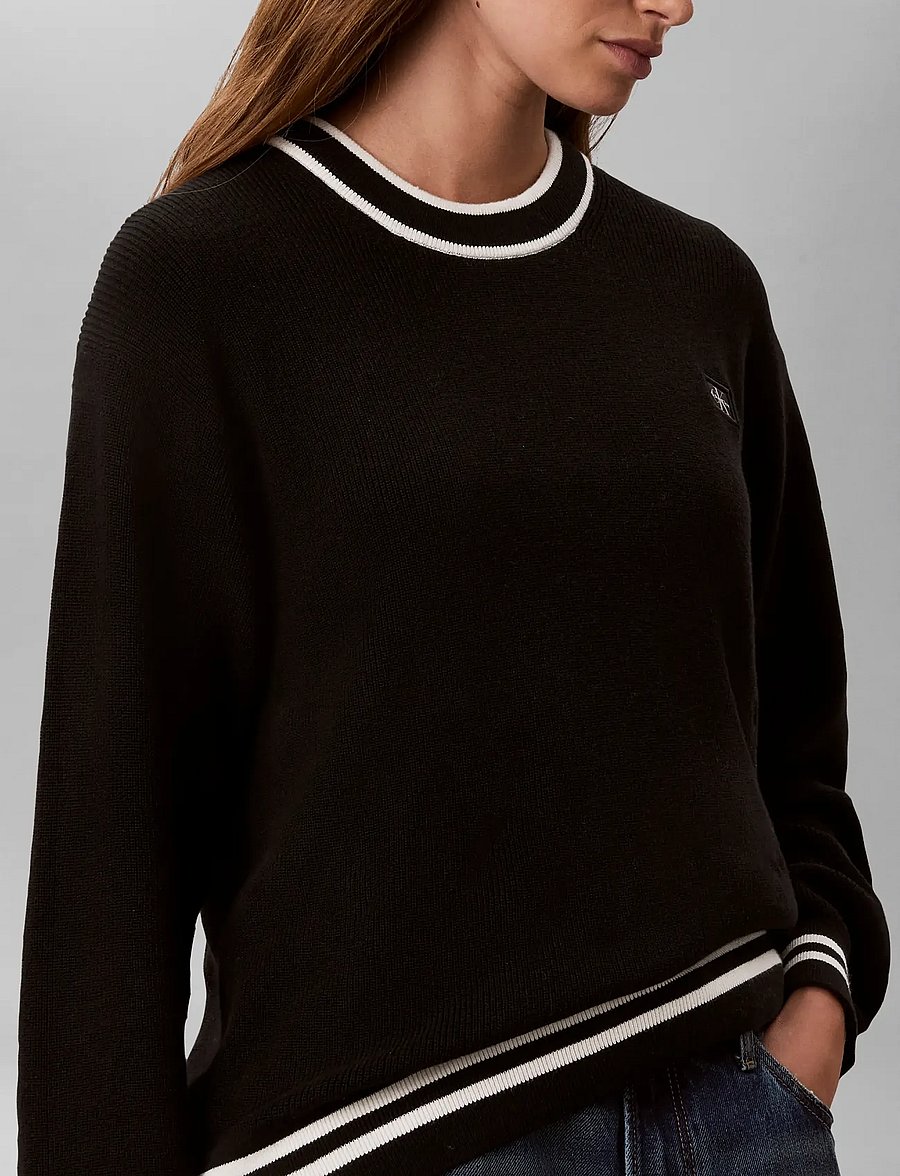 Calvin Klein Jeans - WOVEN LABEL CREWNECK SWEATER - pullover - black - 5