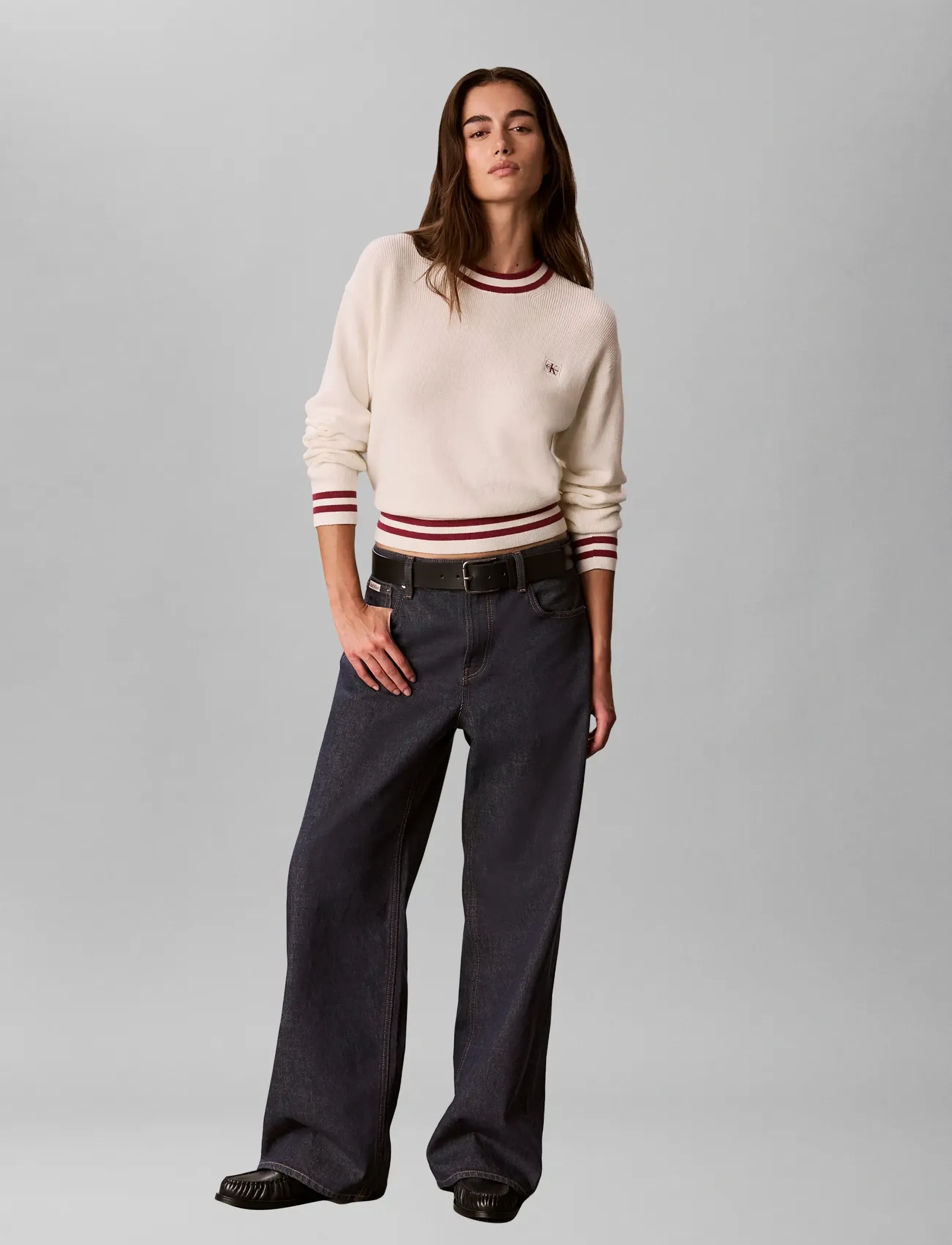 Calvin Klein Jeans WOVEN LABEL CREWNECK SWEATER - Stickat - TOFU / cream