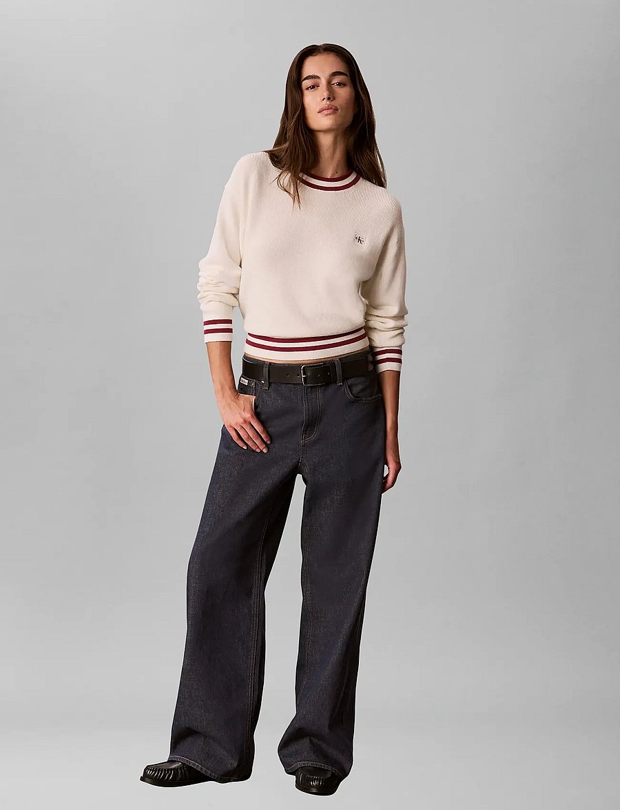 Calvin Klein Jeans - WOVEN LABEL CREWNECK SWEATER - tofu - 0