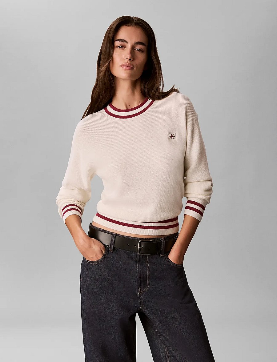 Calvin Klein Jeans - WOVEN LABEL CREWNECK SWEATER - tofu - 3