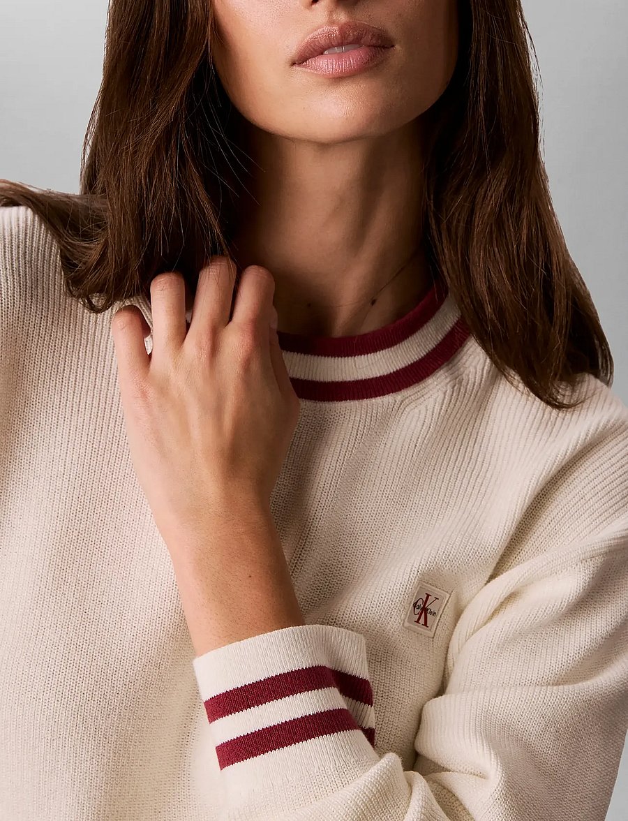 Calvin Klein Jeans - WOVEN LABEL CREWNECK SWEATER - tofu - 5