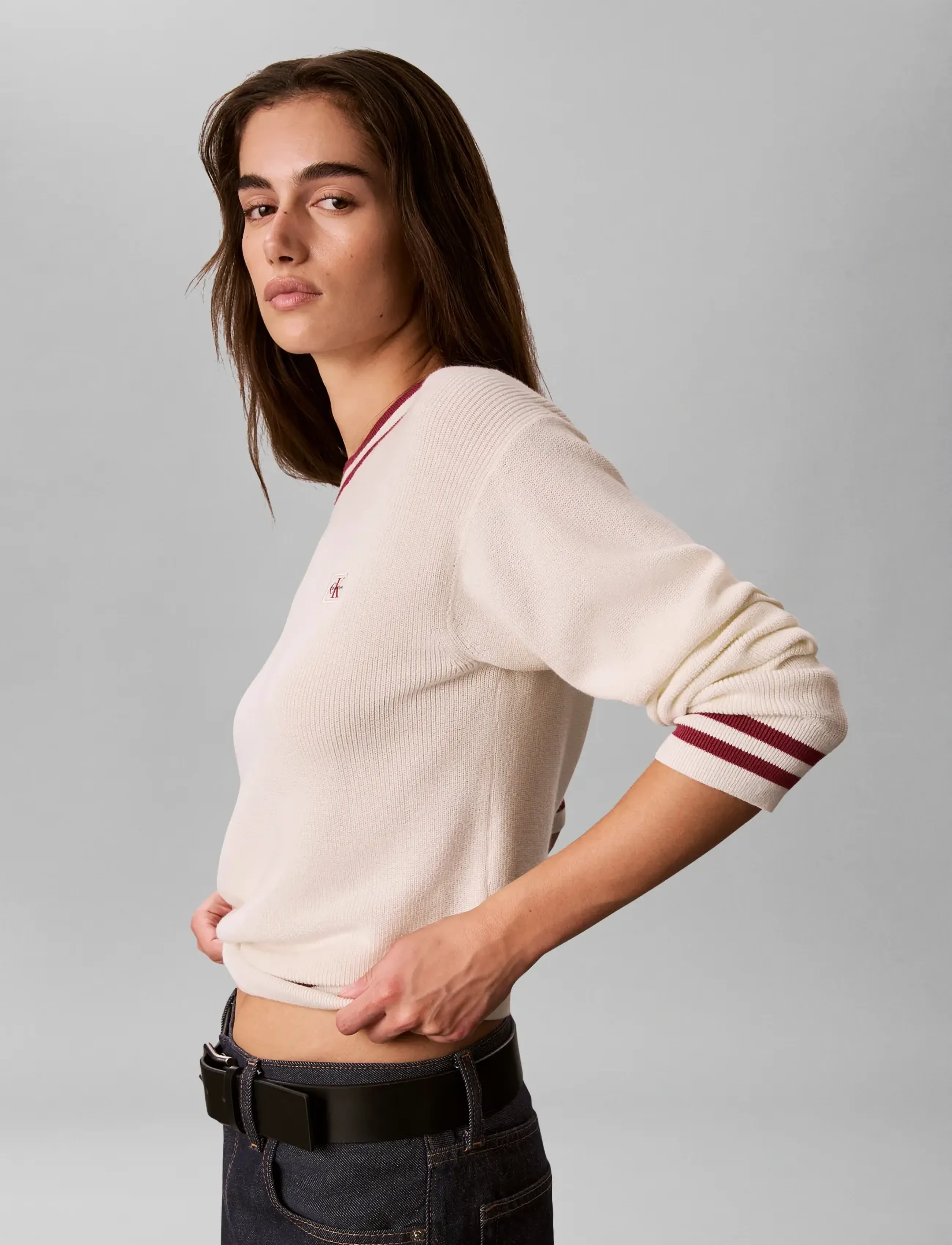 Calvin Klein Jeans WOVEN LABEL CREWNECK SWEATER - Fødselsdag - TOFU / cream
