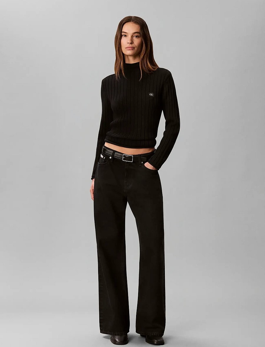 Calvin Klein Jeans - WOVEN LABEL TNECK SWEATER - rollkragenpullover - black - 0