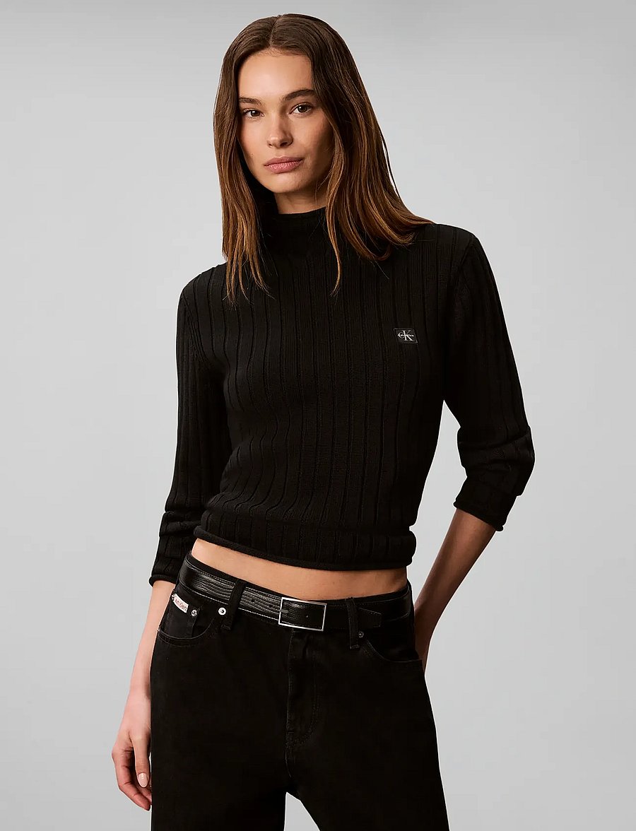 Calvin Klein Jeans - WOVEN LABEL TNECK SWEATER - rollkragenpullover - black - 3