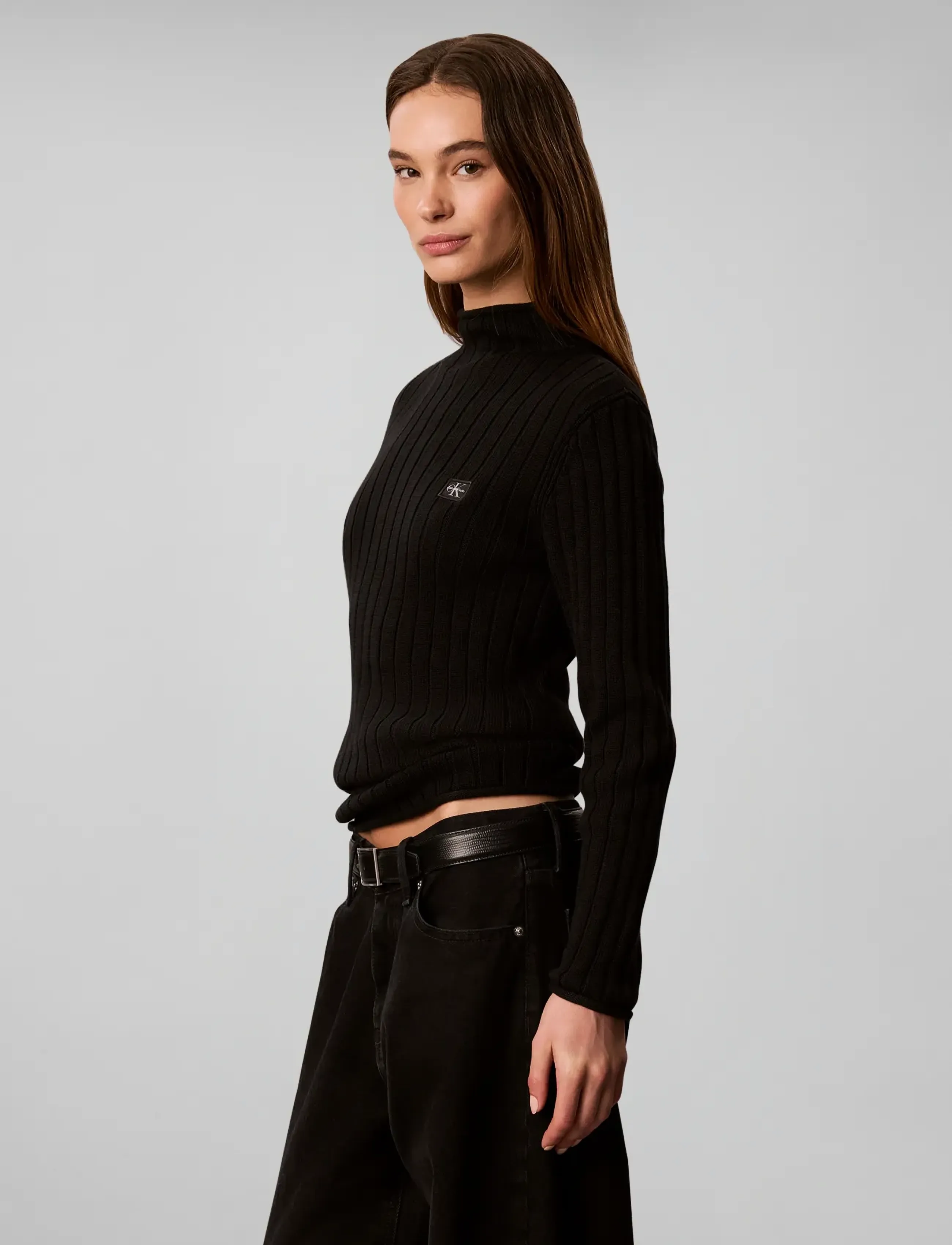Calvin Klein Jeans - WOVEN LABEL TNECK SWEATER - rollkragenpullover - black - 5