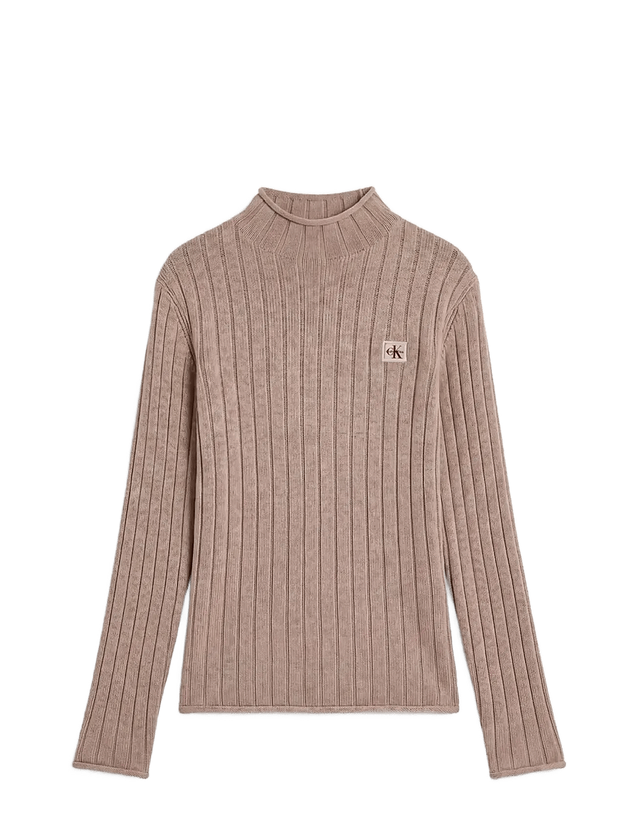 Calvin Klein Jeans - WOVEN LABEL TNECK SWEATER - rullekraver - oatmeal melange - 1