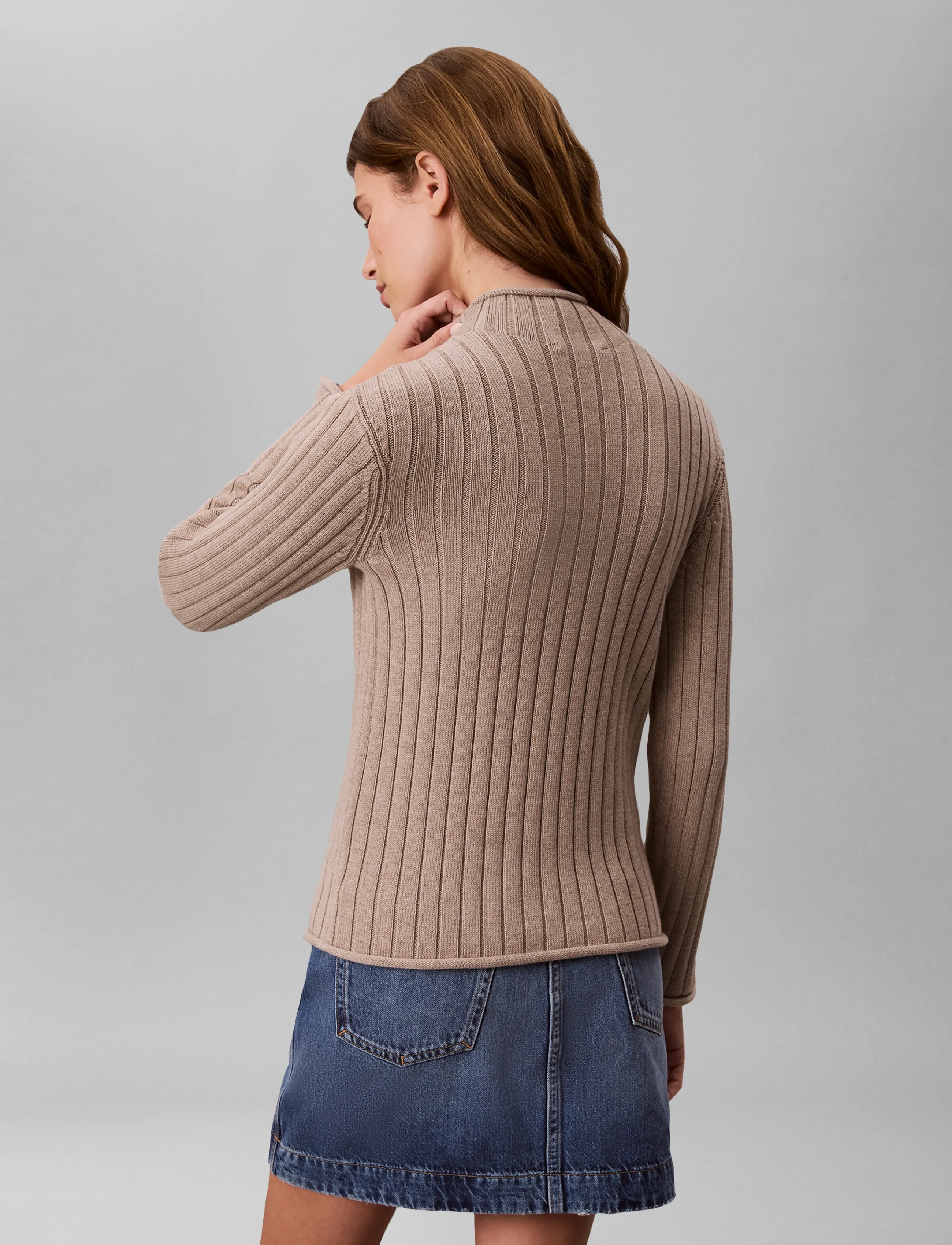 Calvin Klein Jeans - WOVEN LABEL TNECK SWEATER - rullekraver - oatmeal melange - 2