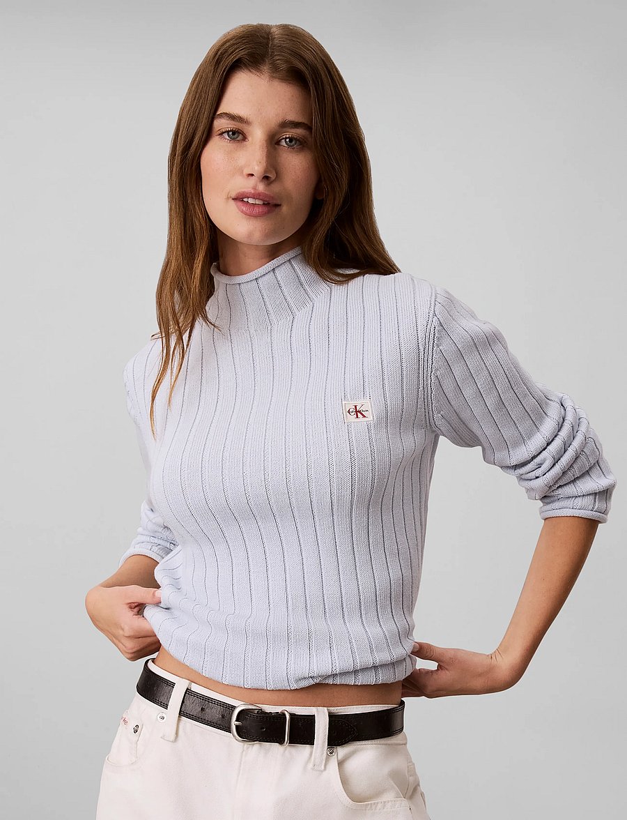 Calvin Klein Jeans - WOVEN LABEL TNECK SWEATER - rullekraver - plein air - 5