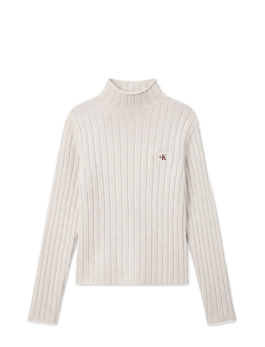 Calvin Klein Jeans - WOVEN LABEL TNECK SWEATER - rollkragenpullover - tofu - 1