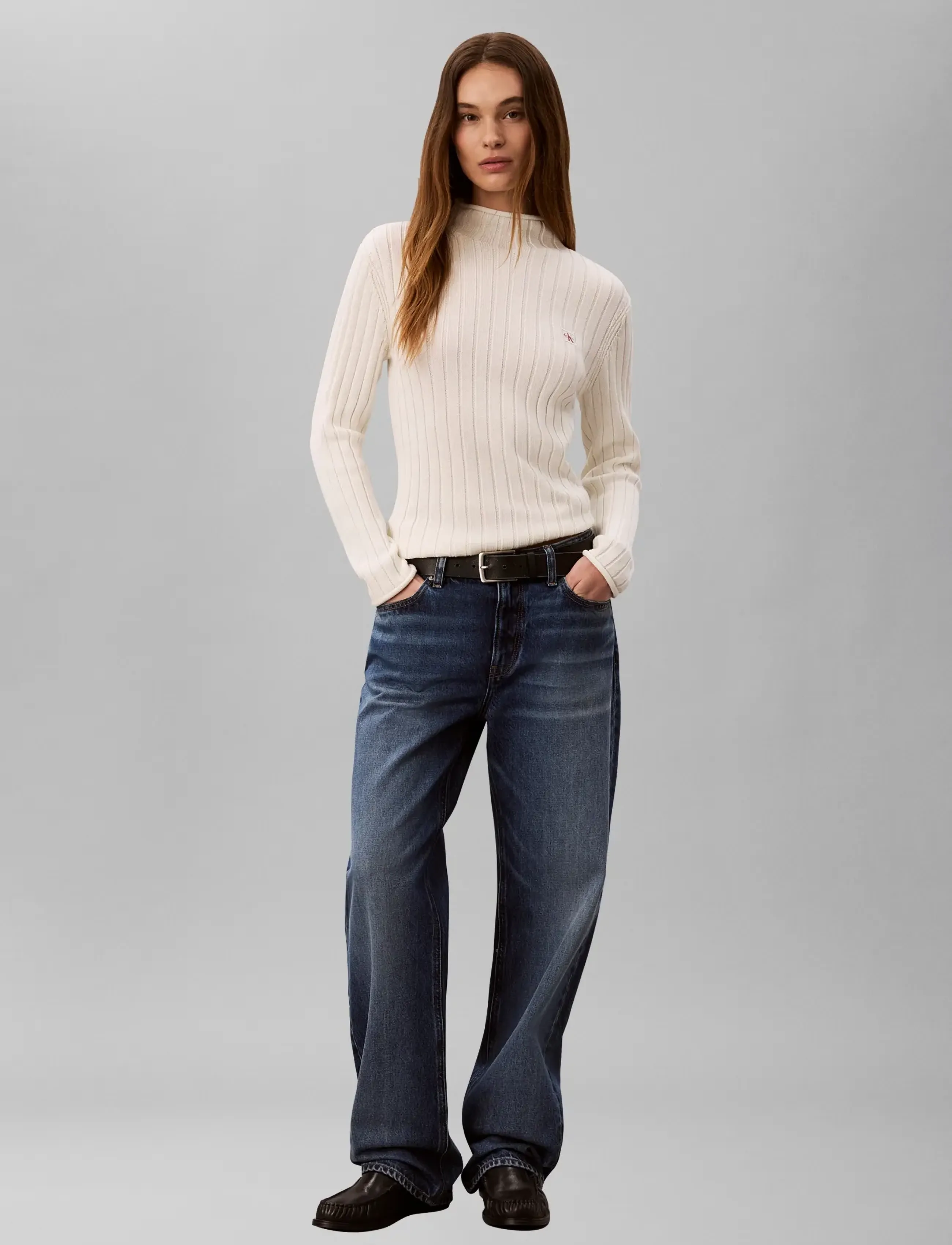 Calvin Klein Jeans - WOVEN LABEL TNECK SWEATER - turtlenecks - tofu - 0