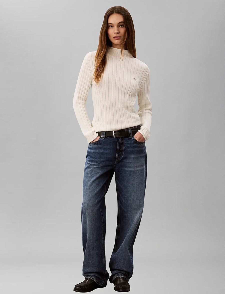 Calvin Klein Jeans - WOVEN LABEL TNECK SWEATER - rollkragenpullover - tofu - 0