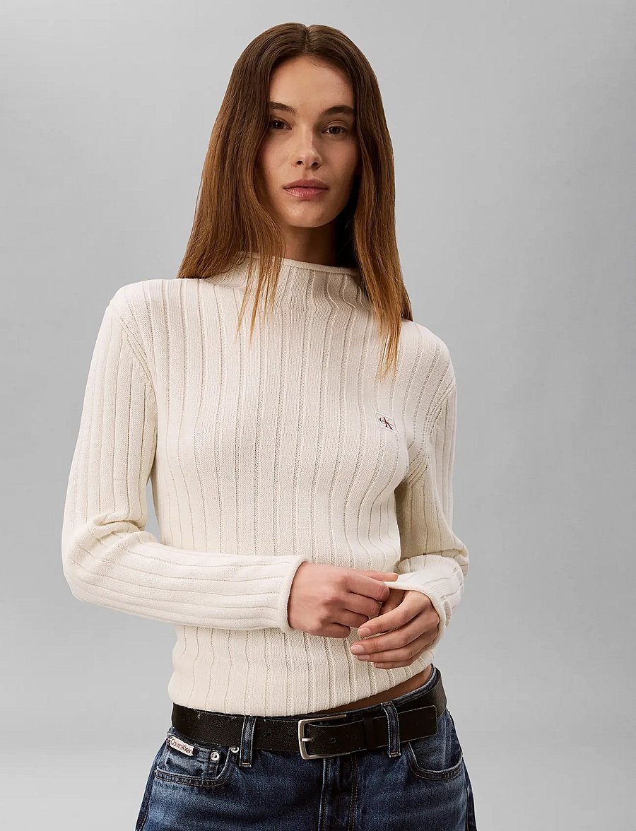 Calvin Klein Jeans - WOVEN LABEL TNECK SWEATER - rollkragenpullover - tofu - 3