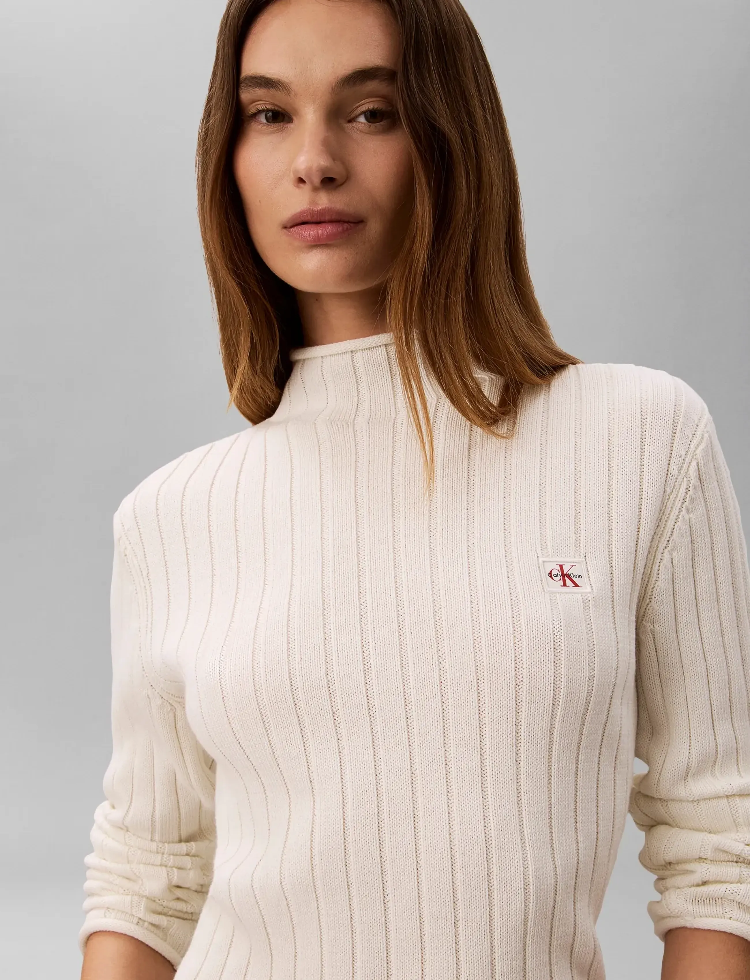 Calvin Klein Jeans - WOVEN LABEL TNECK SWEATER - rollkragenpullover - tofu - 4