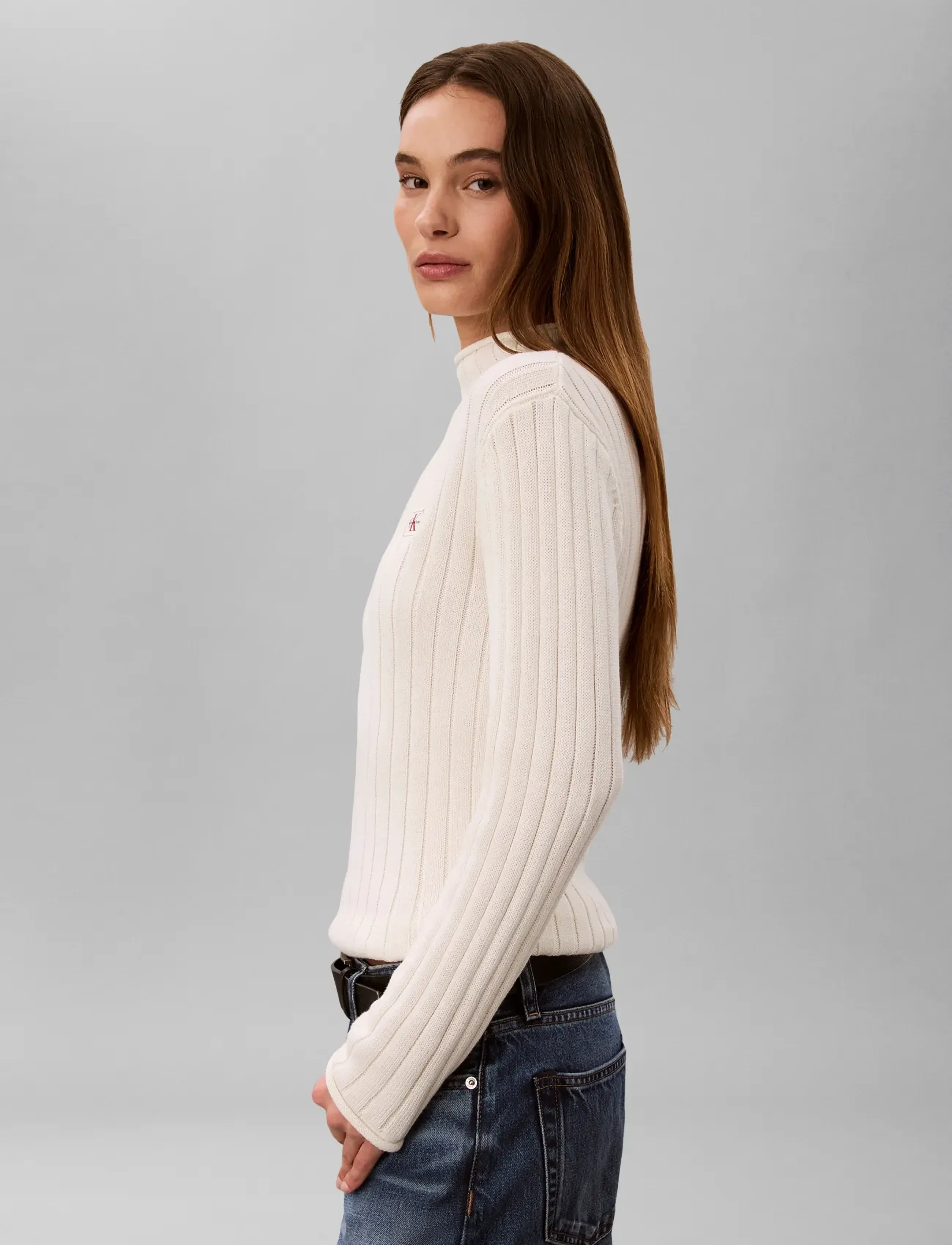 Calvin Klein Jeans - WOVEN LABEL TNECK SWEATER - rollkragenpullover - tofu - 5