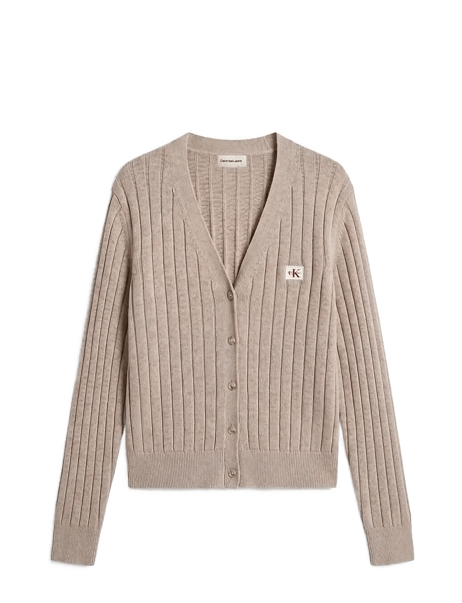 Calvin Klein Jeans - WOVEN LABEL CARDIGAN - strickjacken - oatmeal melange - 1