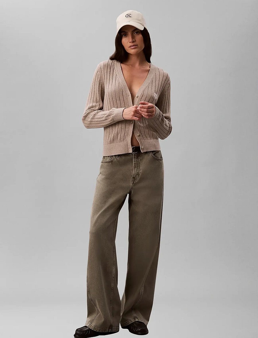 Calvin Klein Jeans - WOVEN LABEL CARDIGAN - strickjacken - oatmeal melange - 0