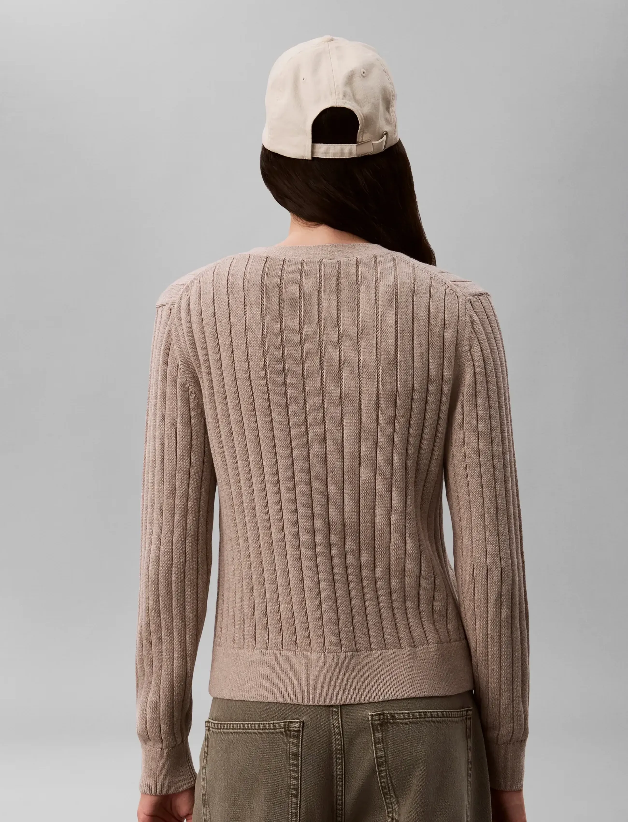 Calvin Klein Jeans - WOVEN LABEL CARDIGAN - strickjacken - oatmeal melange - 2