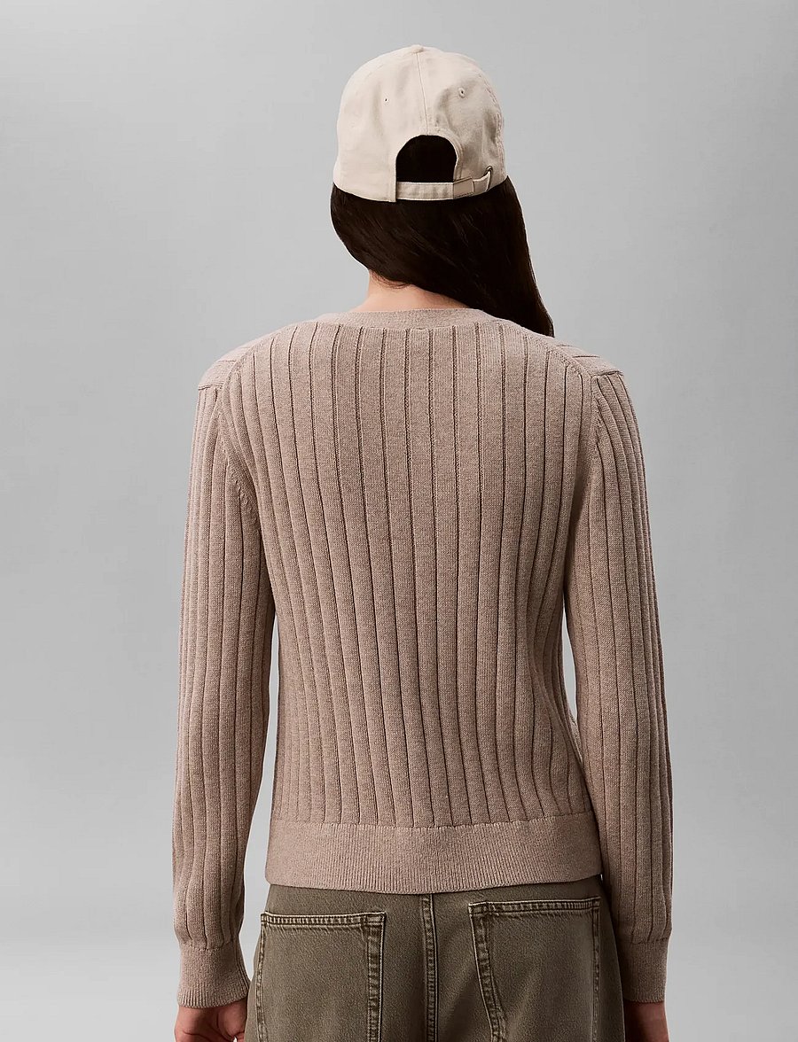 Calvin Klein Jeans - WOVEN LABEL CARDIGAN - strickjacken - oatmeal melange - 2