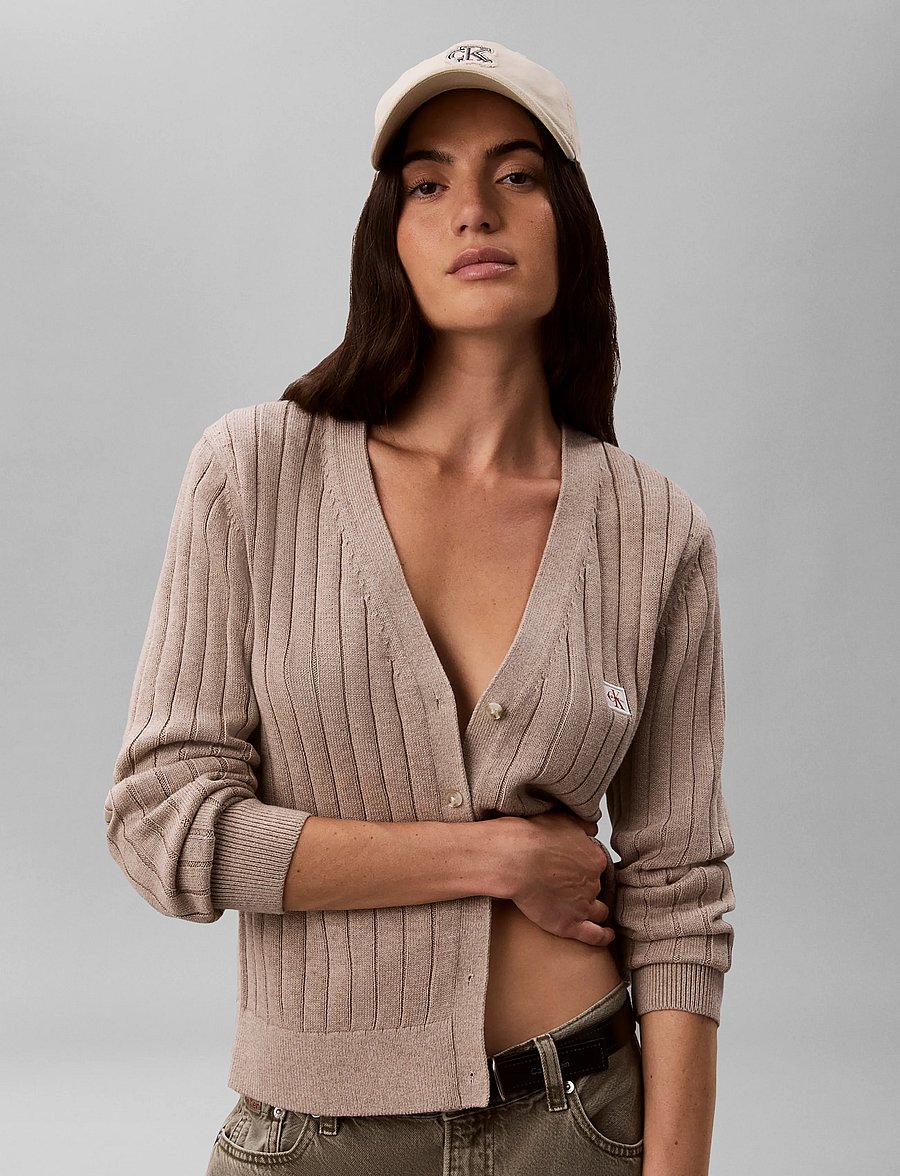 Calvin Klein Jeans - WOVEN LABEL CARDIGAN - strickjacken - oatmeal melange - 5