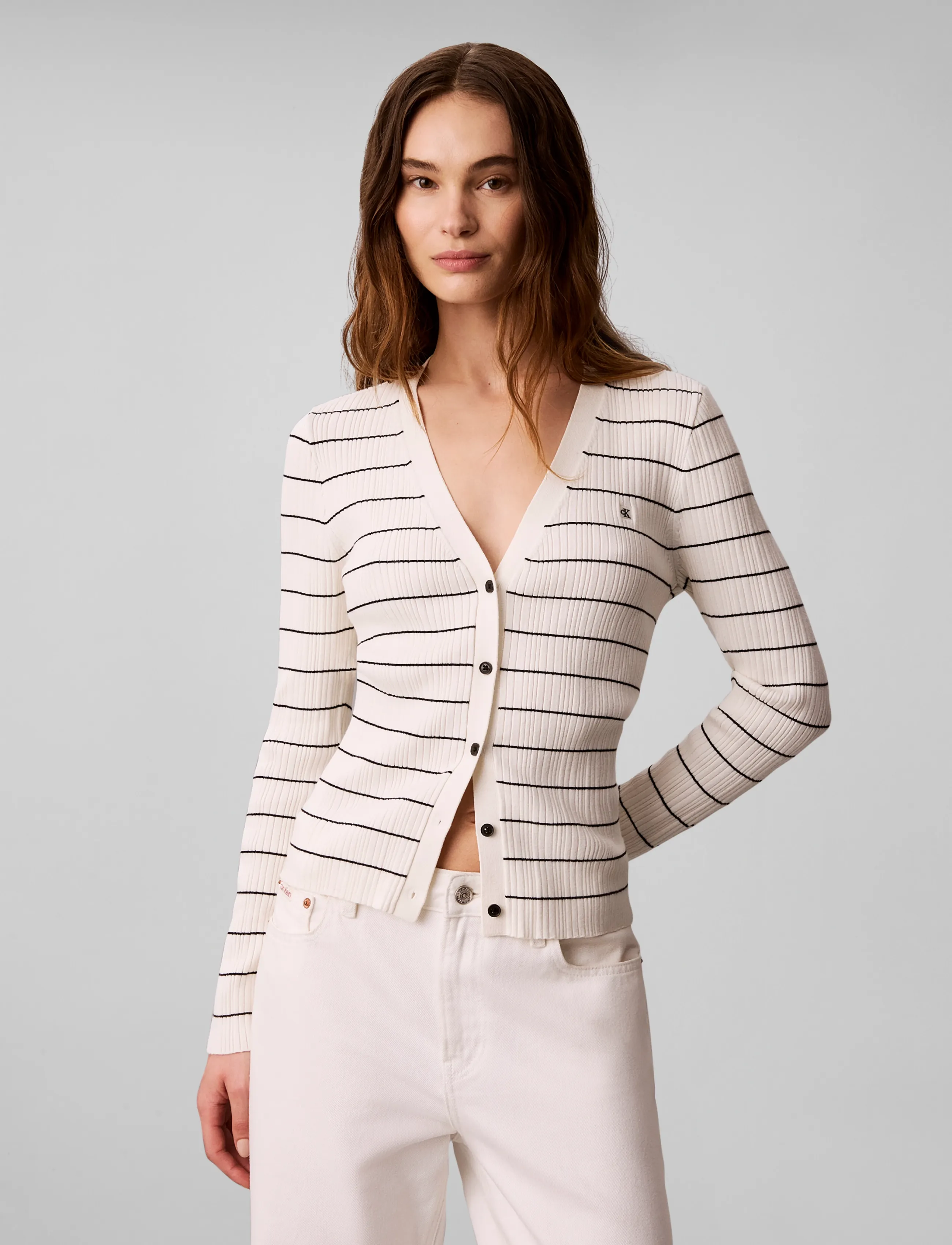 Calvin Klein Jeans - TECH KNIT RIB STRIPE CARDIGAN - kardiganai - tofu - 4