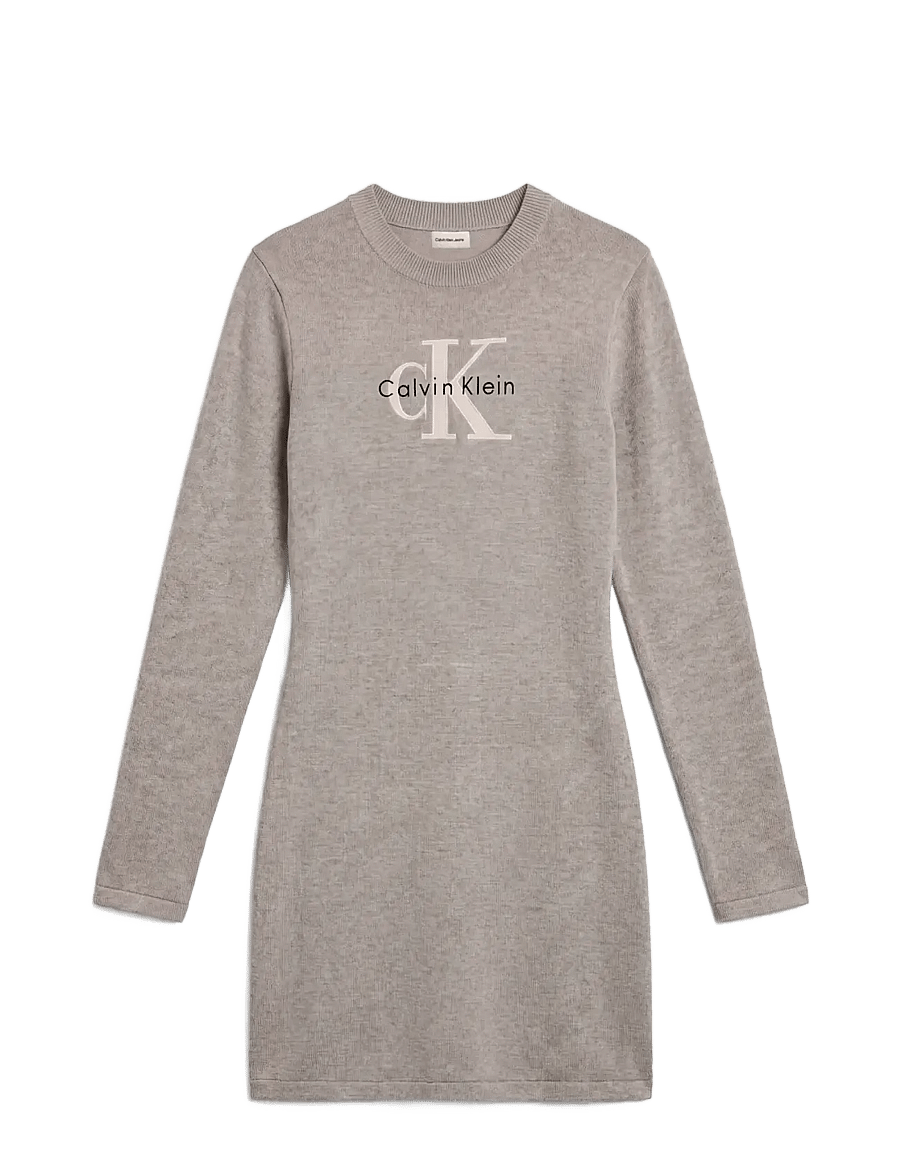 Calvin Klein Jeans - LS LOGO MINIDRESS - strikkjoler - b10 grey heather - 1