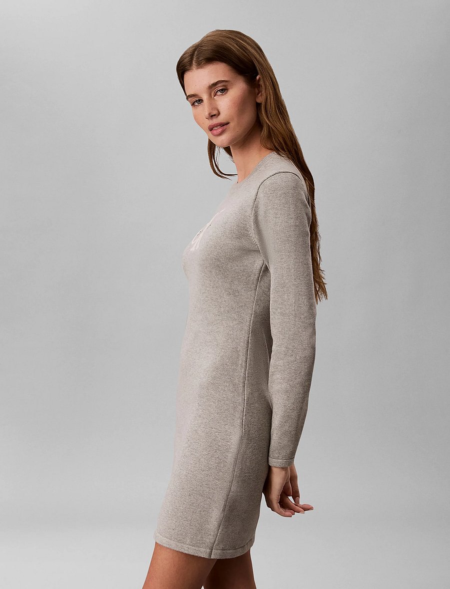 Calvin Klein Jeans - LS LOGO MINIDRESS - strikkjoler - b10 grey heather - 5