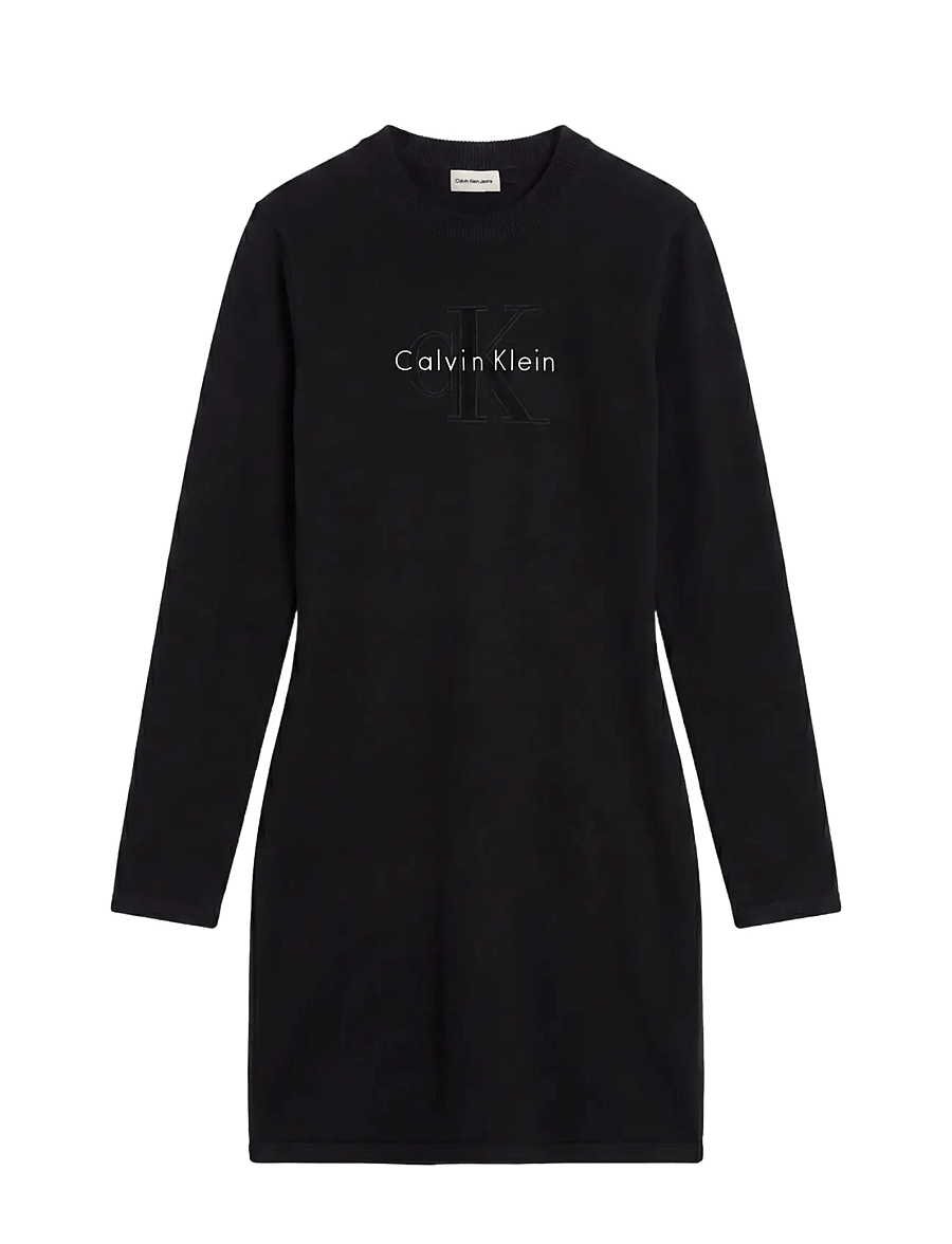 Calvin Klein Jeans - LS LOGO MINIDRESS - strikkjoler - black - 1