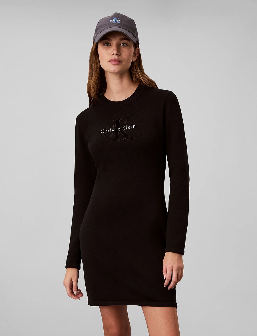 Calvin Klein Jeans - LS LOGO MINIDRESS - strikkjoler - black - 3