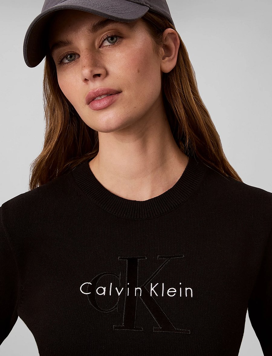 Calvin Klein Jeans - LS LOGO MINIDRESS - strikkjoler - black - 4