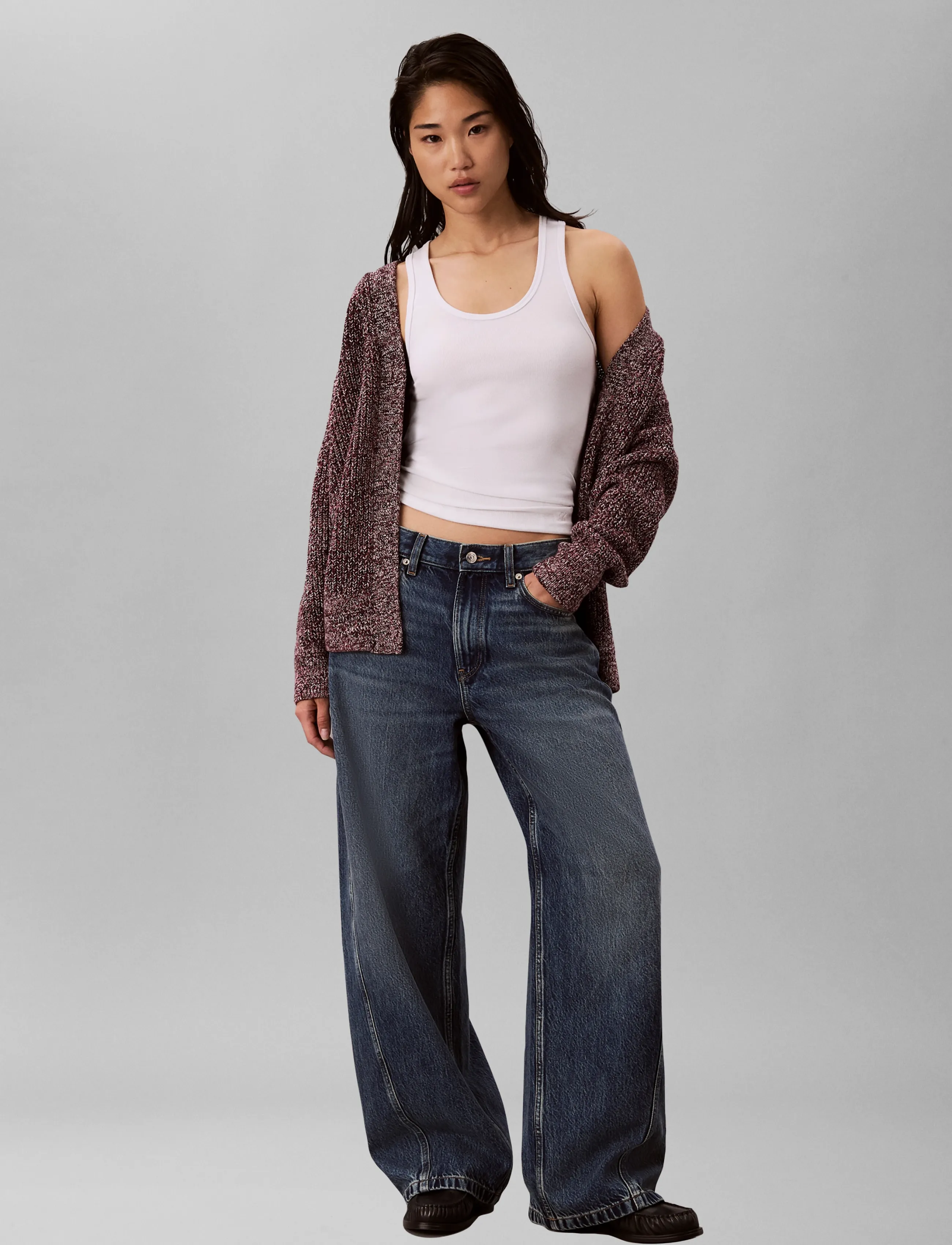 Calvin Klein Jeans CHUNKY COTTON MOULINE CARDIGAN - Strik - RHODODENDRON / burgundy