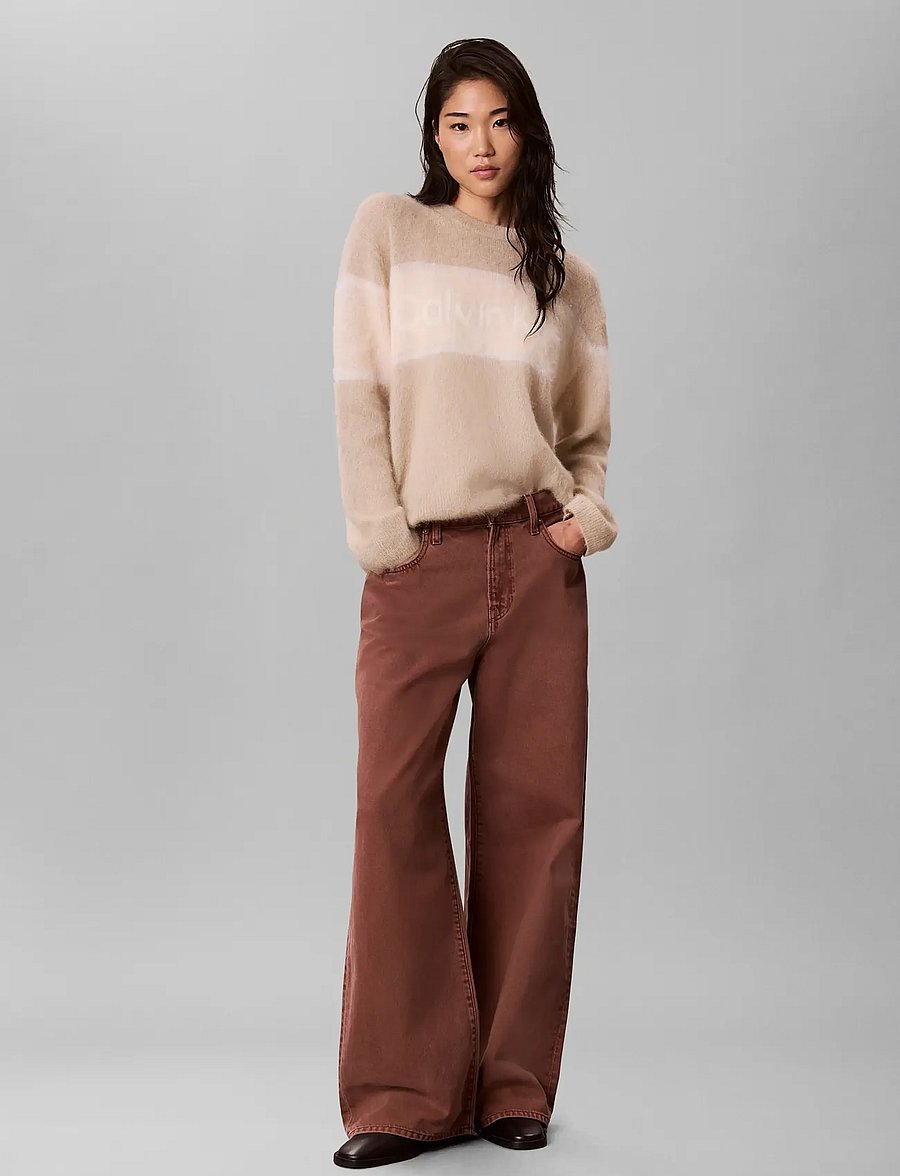 Calvin Klein Jeans - BRUSHED ALPACA STRIPE LOGO SWEAT - jumpers - white pepper - 0