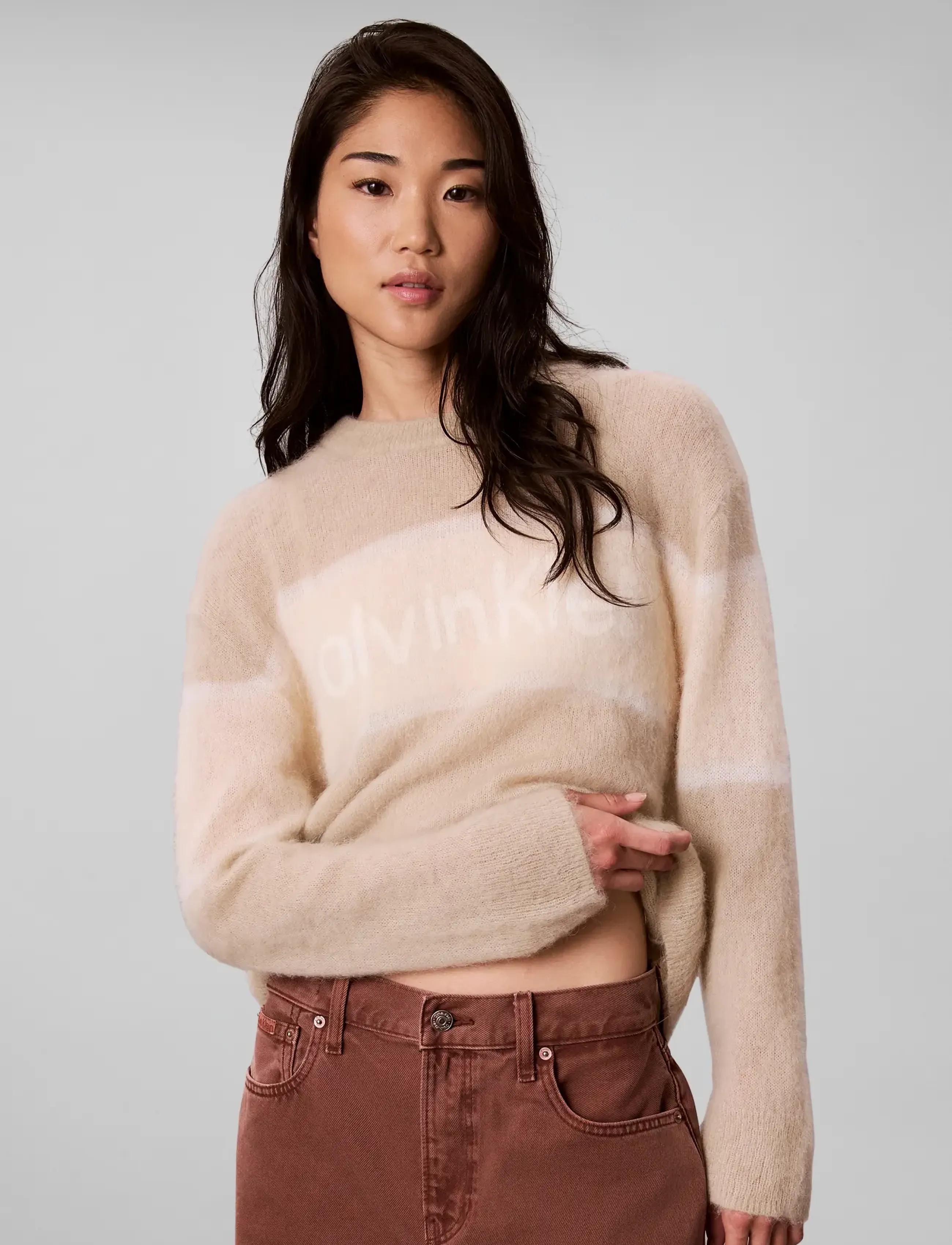 Calvin Klein Jeans - BRUSHED ALPACA STRIPE LOGO SWEAT - jumpers - white pepper - 3