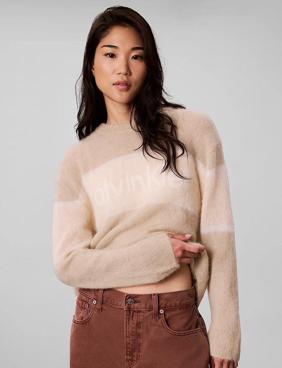 Calvin Klein Jeans - BRUSHED ALPACA STRIPE LOGO SWEAT - jumpers - white pepper - 3