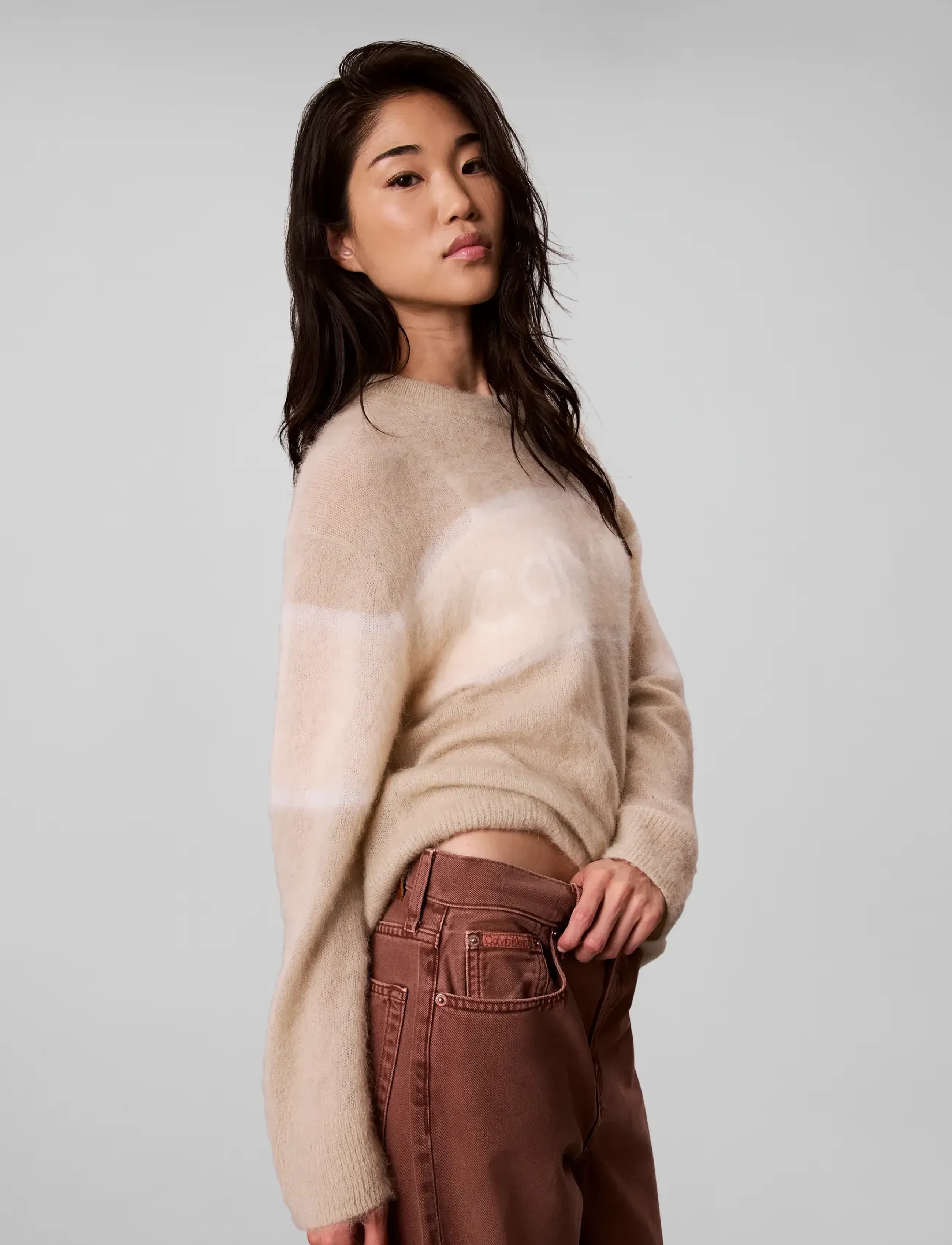 Calvin Klein Jeans - BRUSHED ALPACA STRIPE LOGO SWEAT - jumpers - white pepper - 5