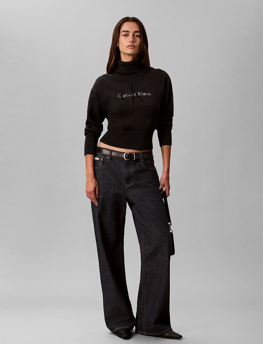 Calvin Klein Jeans - LS LOGO TNECK PULLOVER - rullekraver - black - 0