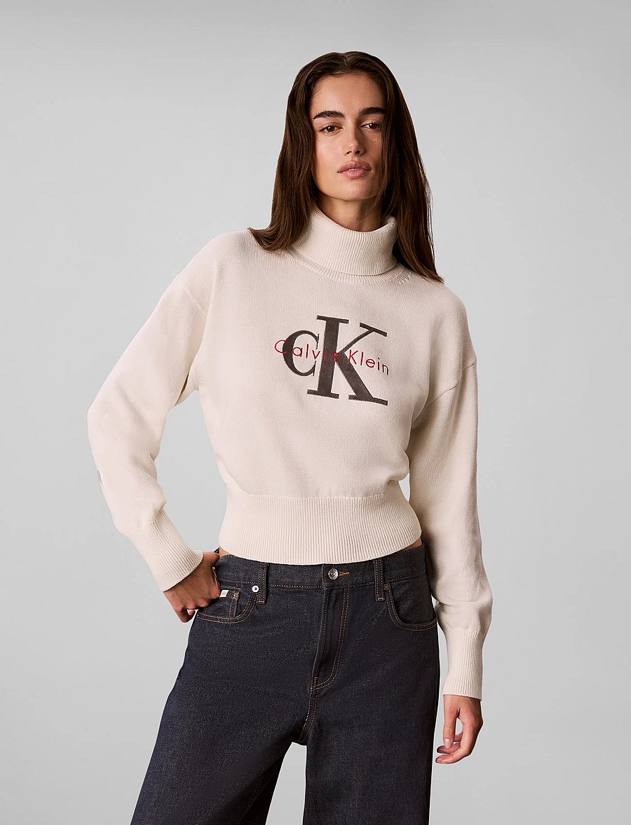Calvin Klein Jeans - LS LOGO TNECK PULLOVER - rullekraver - tofu - 0