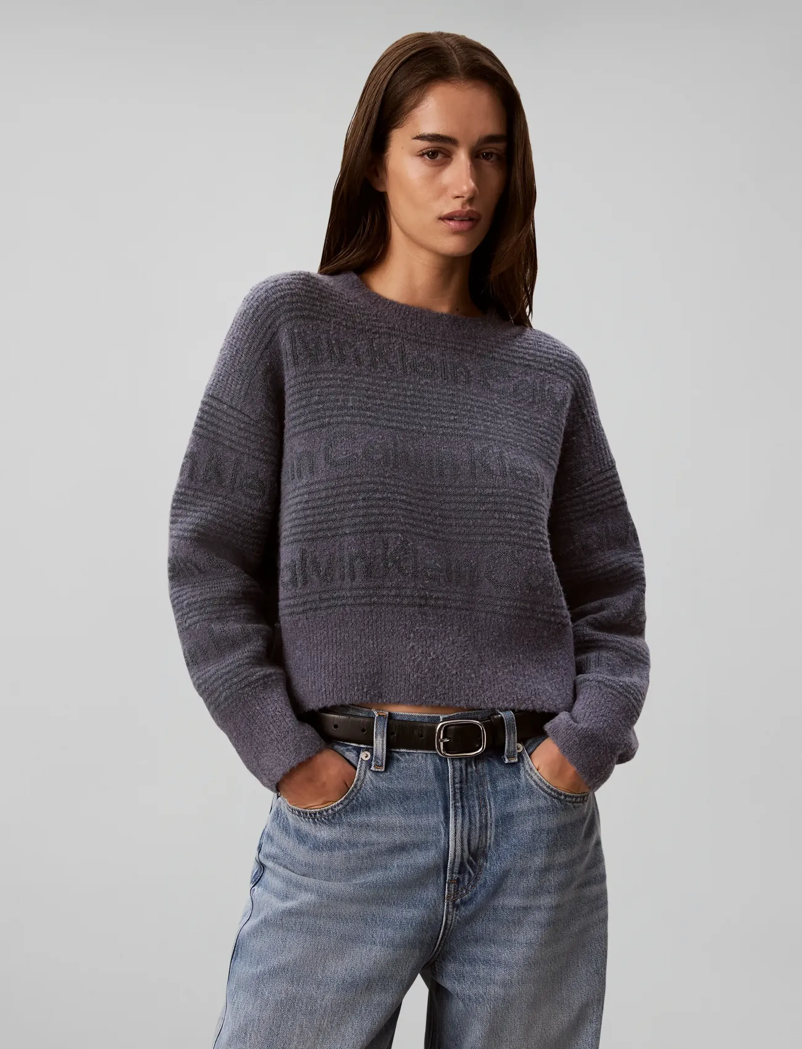 Calvin Klein Jeans - WOOLY LOGO STRIPED SWEATER - jumpers - grisaille - 0